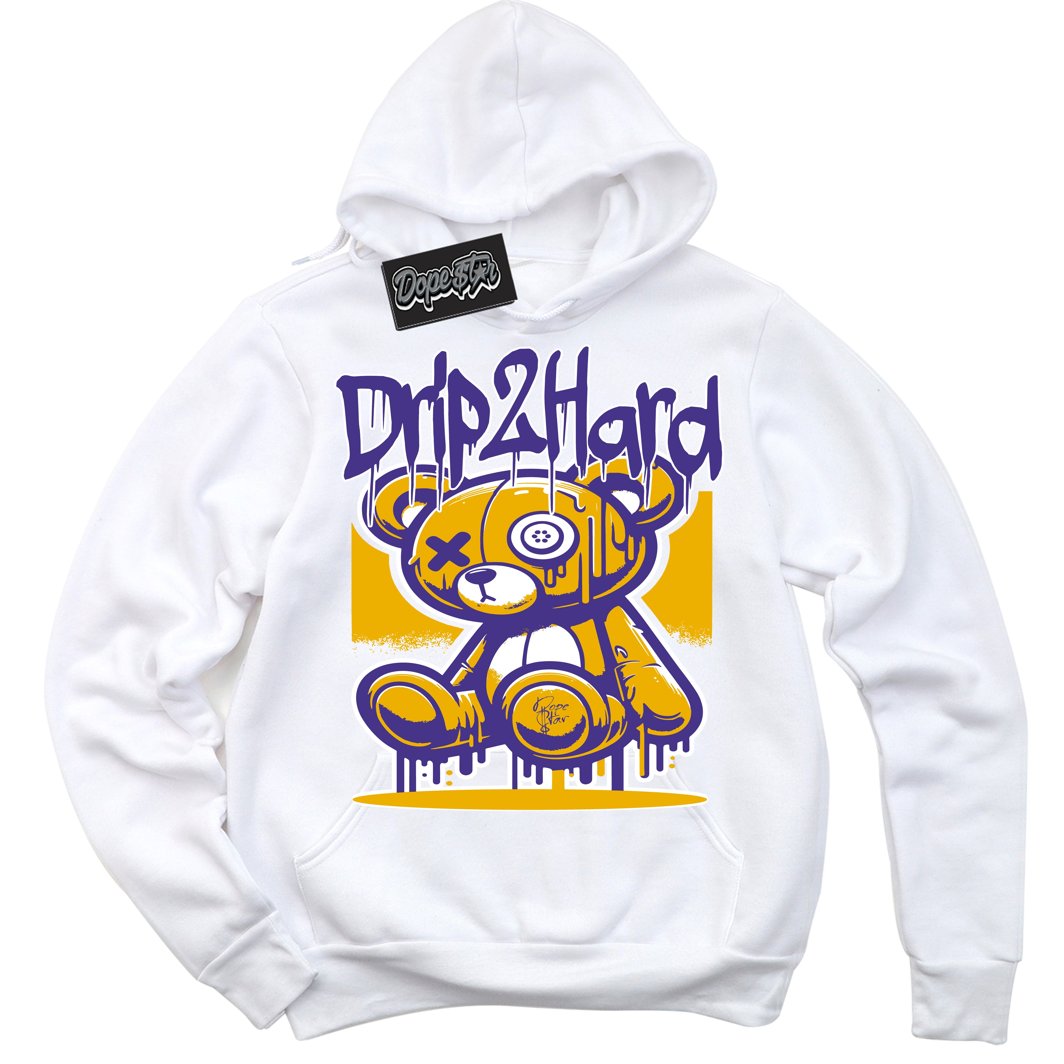 Cool White Hoodie with “Drip 2 Hard” design that Perfectly Matches Kobe 8 Protro Lakers Home Sneakers.