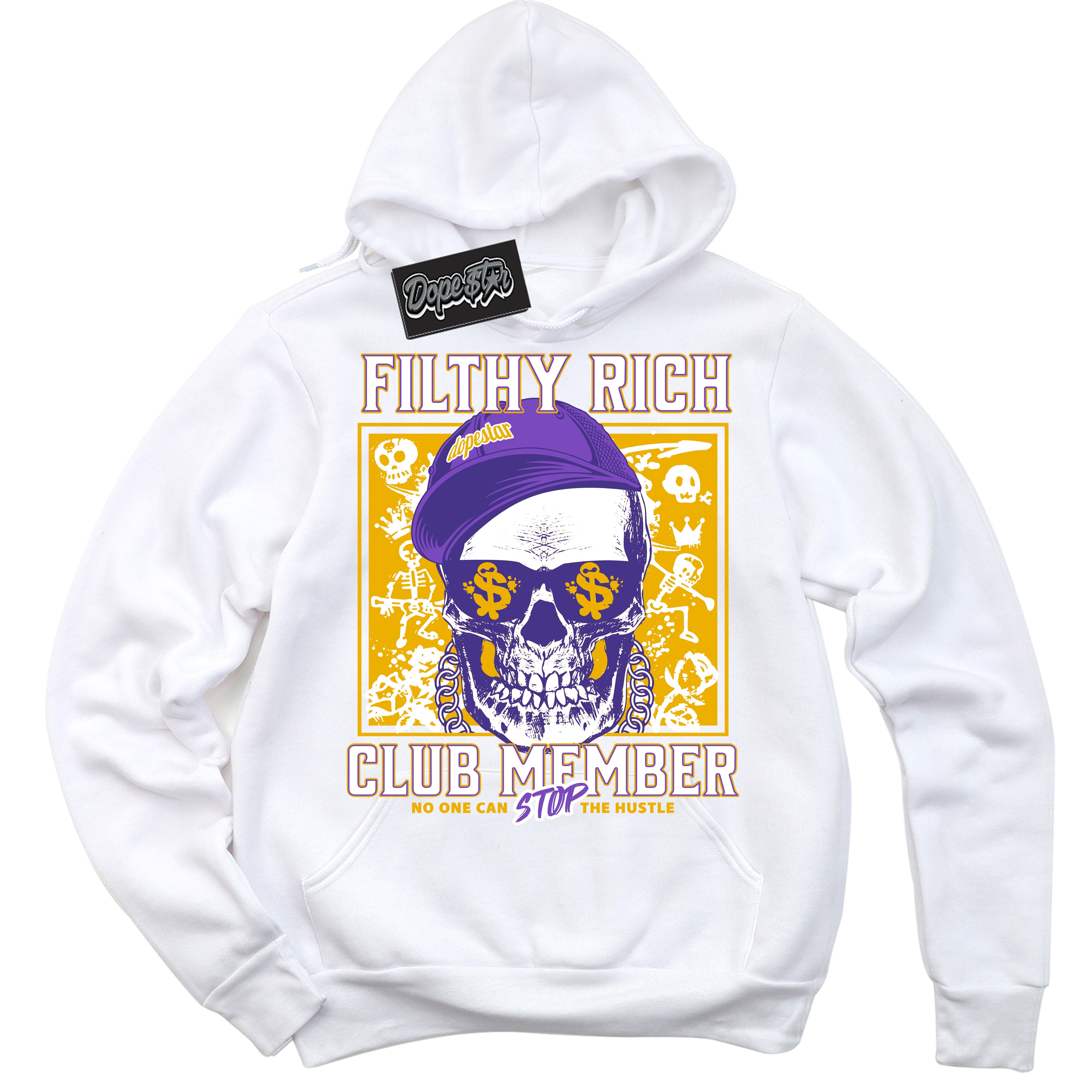 Cool White Hoodie with “Filthy Rich” design that Perfectly Matches Kobe 8 Protro Lakers Home Sneakers.