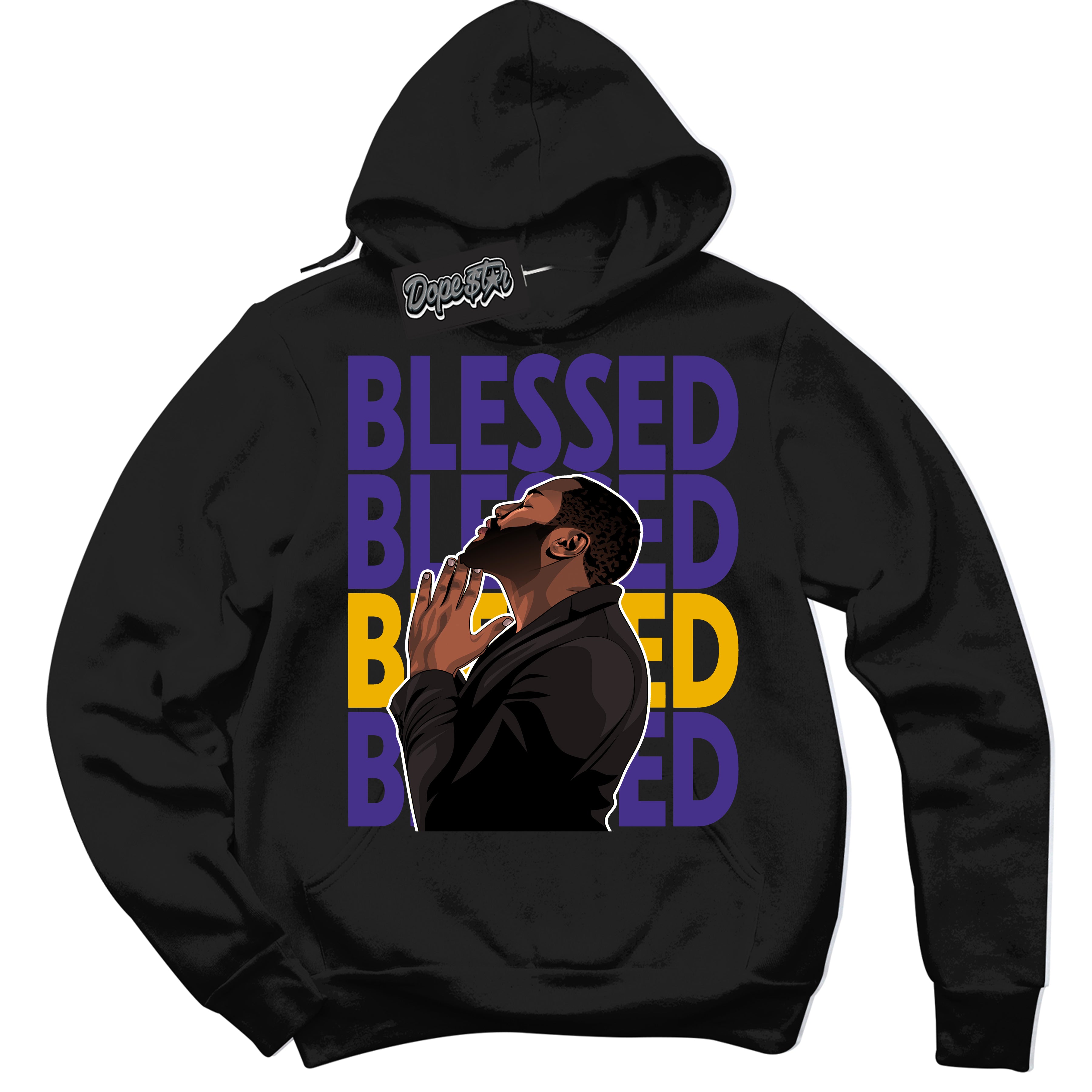 Cool Black Hoodie with “God Blessed” design that Perfectly Matches Kobe 8 Protro Lakers Home Sneakers.