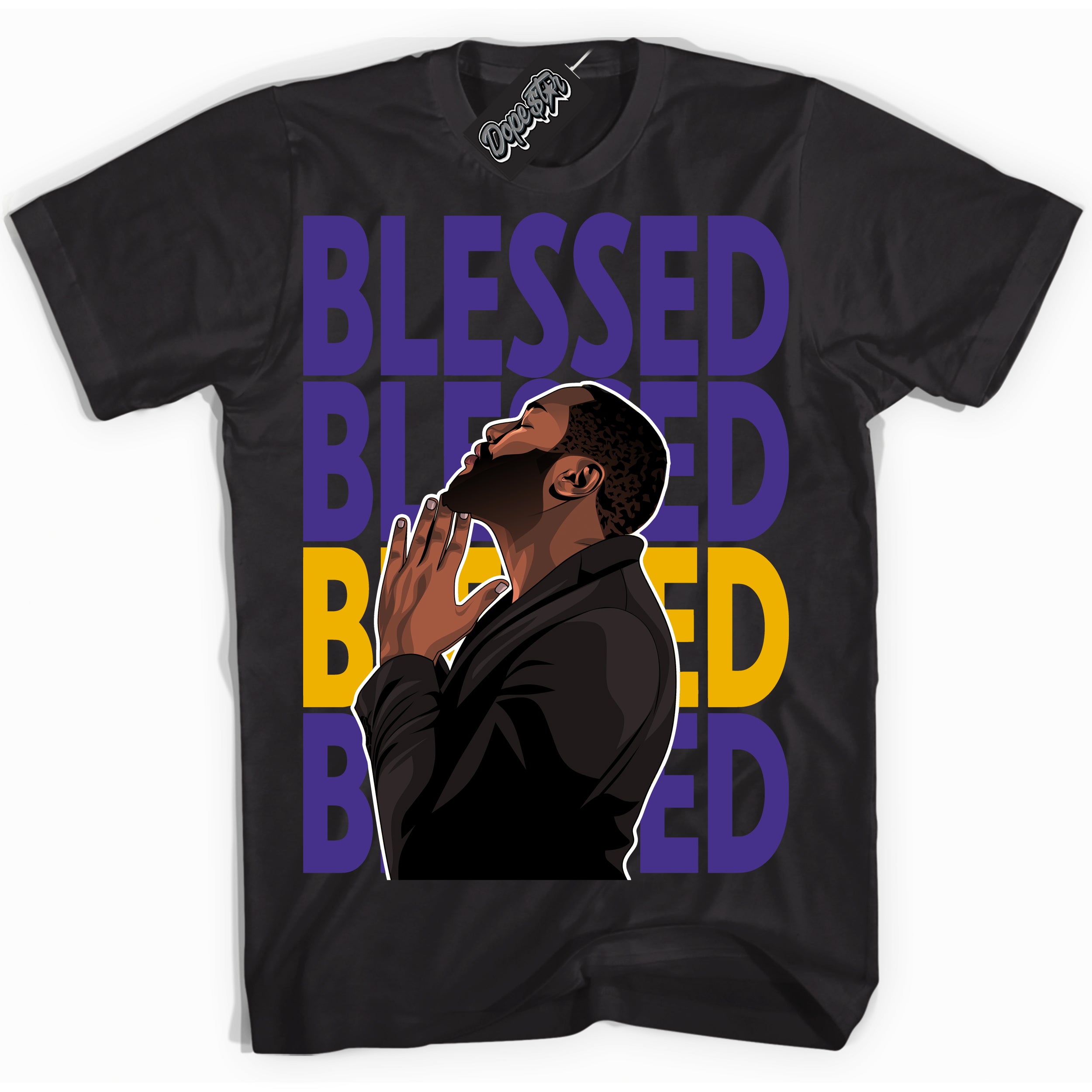 Cool Black Shirt with “God Blessed” design that perfectly matches the Kobe 8 Protro Lakers Home Sneakers.