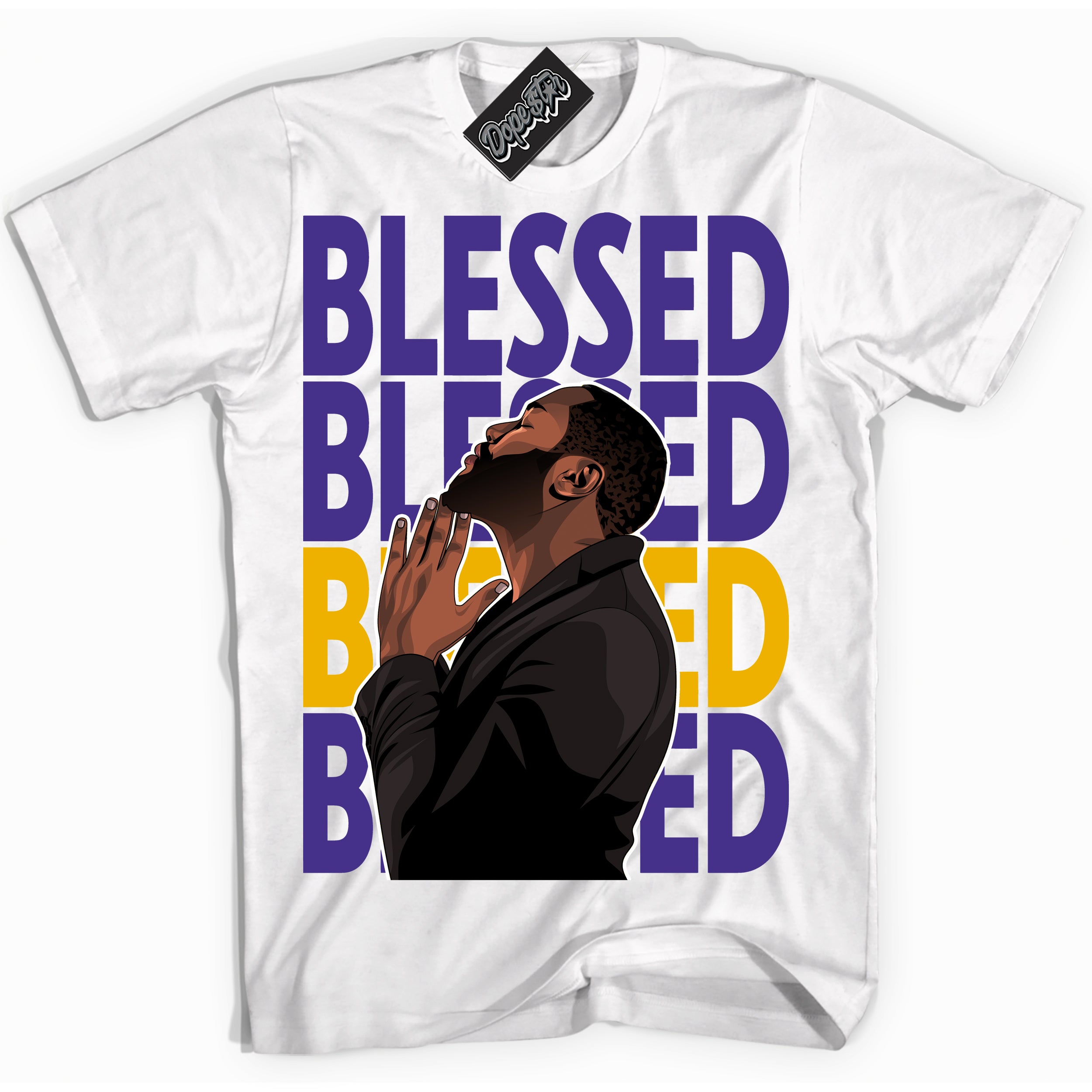 Cool White Shirt with “God Blessed” design that perfectly matches the Kobe 8 Protro Lakers Home Sneakers.