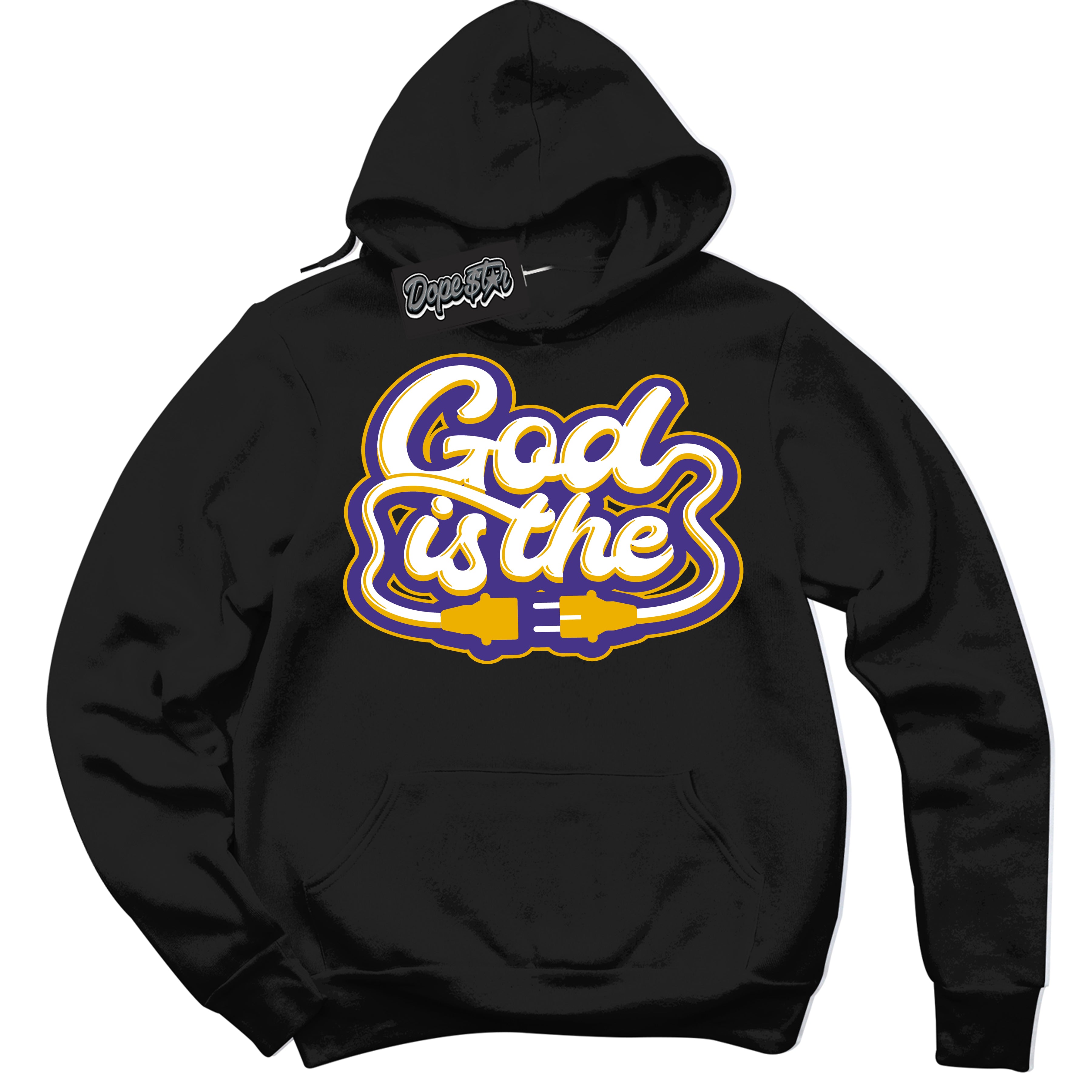 Cool Black Hoodie with “God Is The” design that Perfectly Matches Kobe 8 Protro Lakers Home Sneakers.