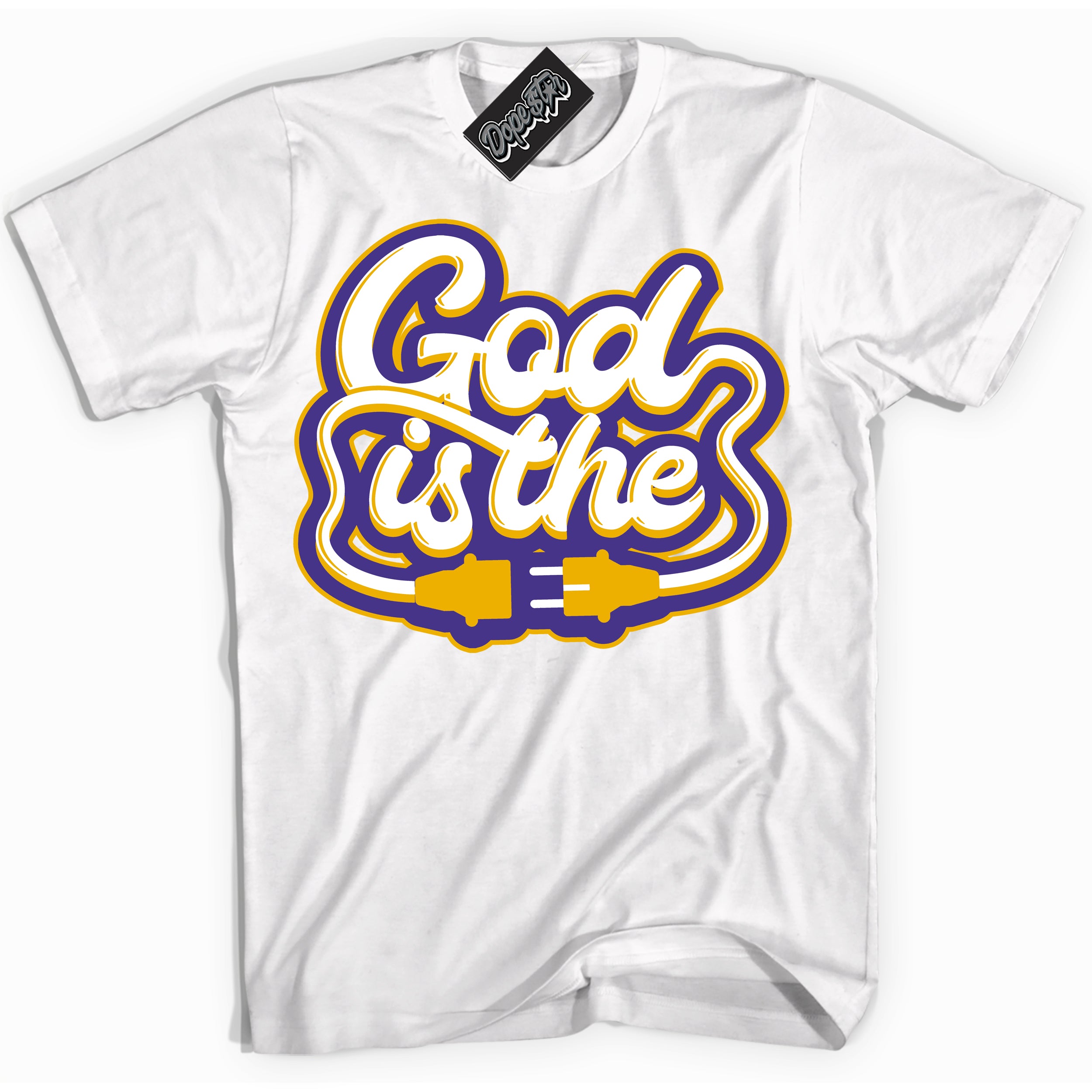 Cool White Shirt with “God Is The” design that perfectly matches the Kobe 8 Protro Lakers Home Sneakers.