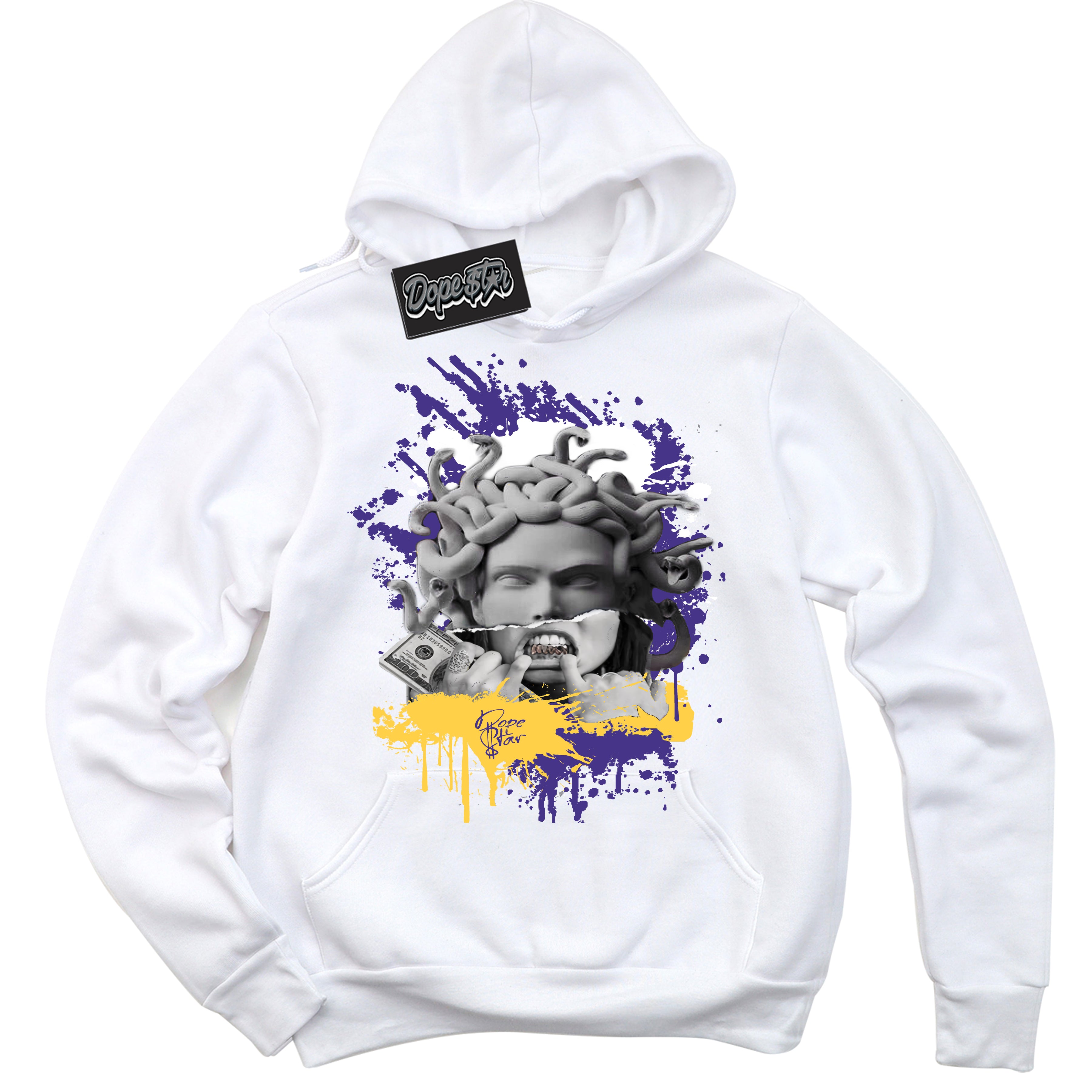 Cool White Hoodie with “Medusa” design that Perfectly Matches Kobe 8 Protro Lakers Home Sneakers.