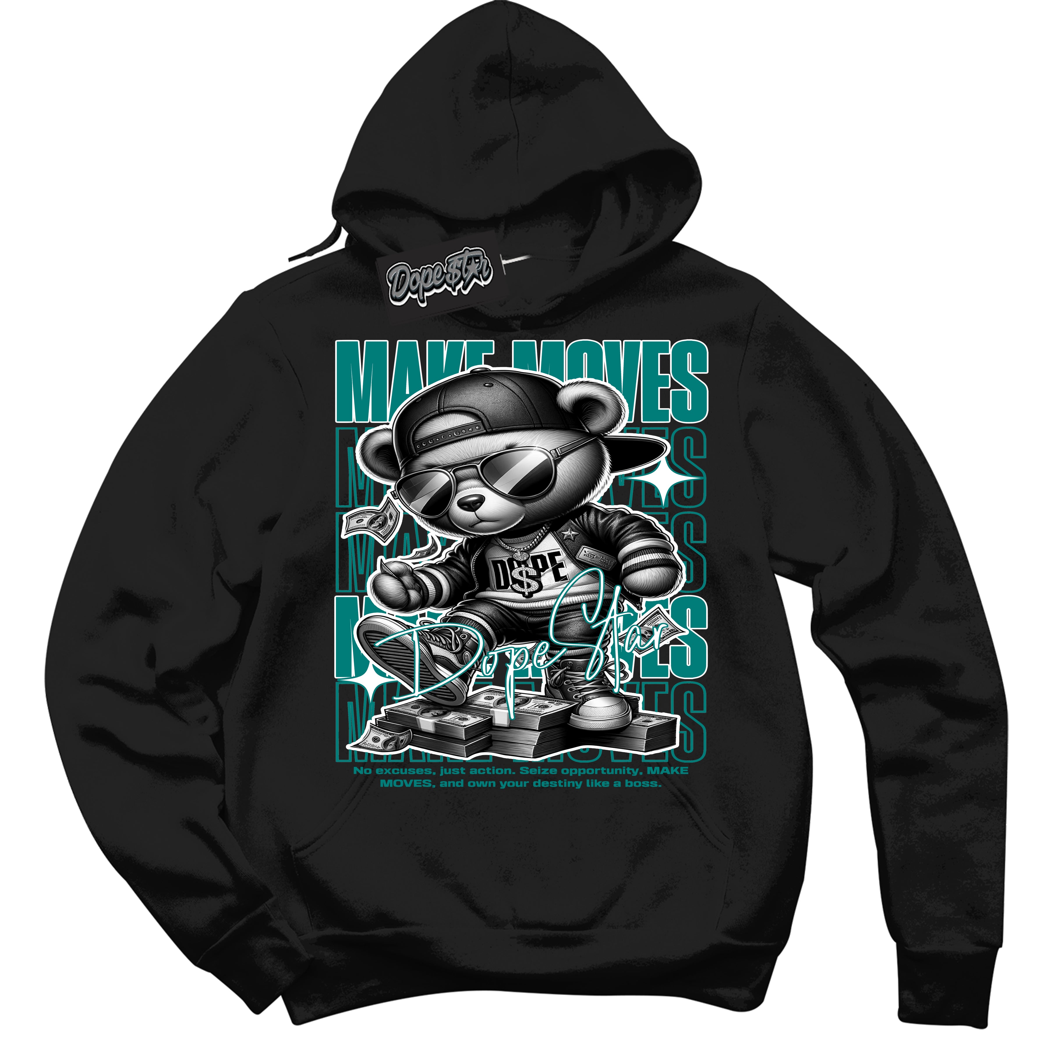 Cool Black Hoodie with “ Makin Moves ”  design that Perfectly Matches Protro Radiant Emerald 8s Sneakers.