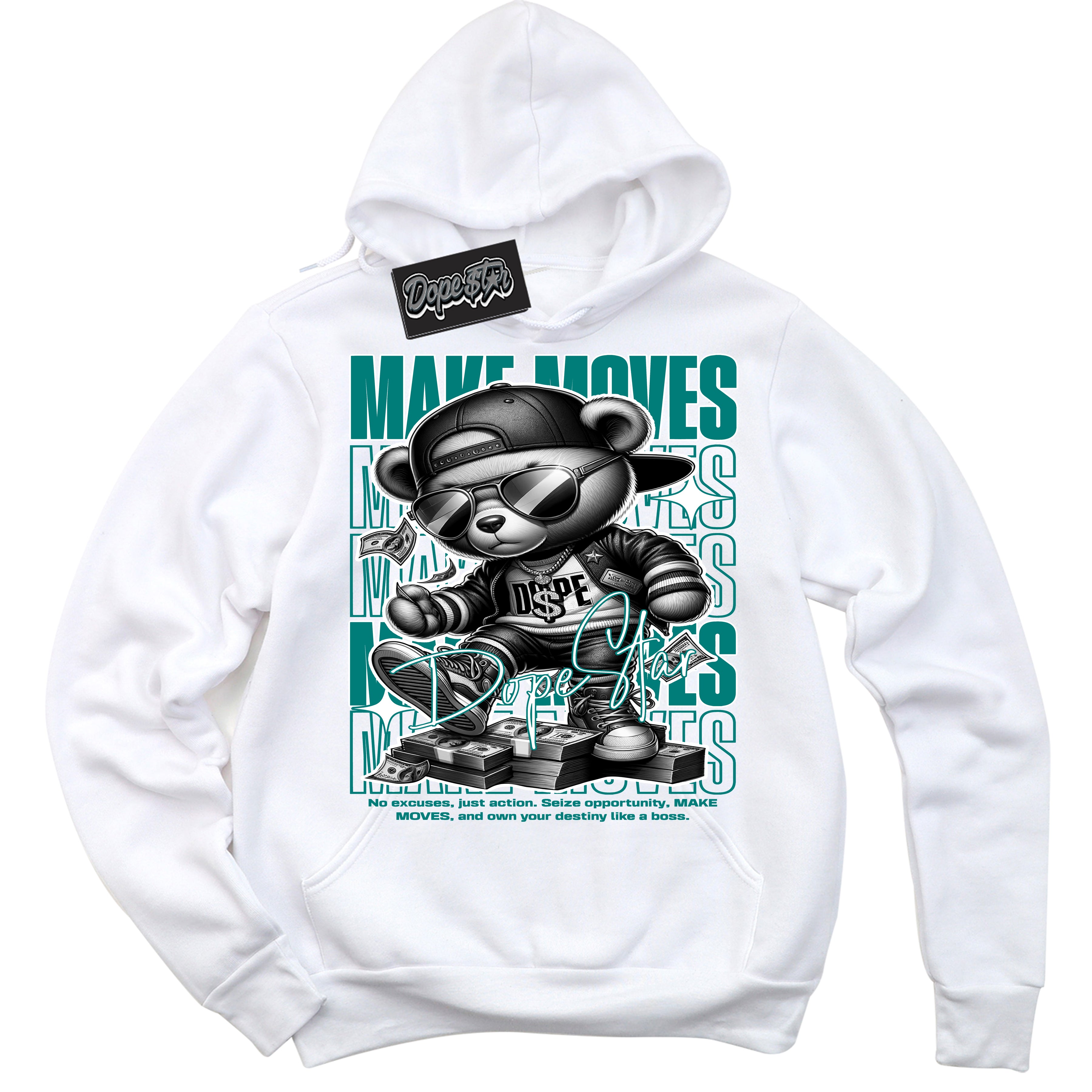 Cool White Hoodie with “ Makin Moves ”  design that Perfectly Matches Protro Radiant Emerald 8s Sneakers.