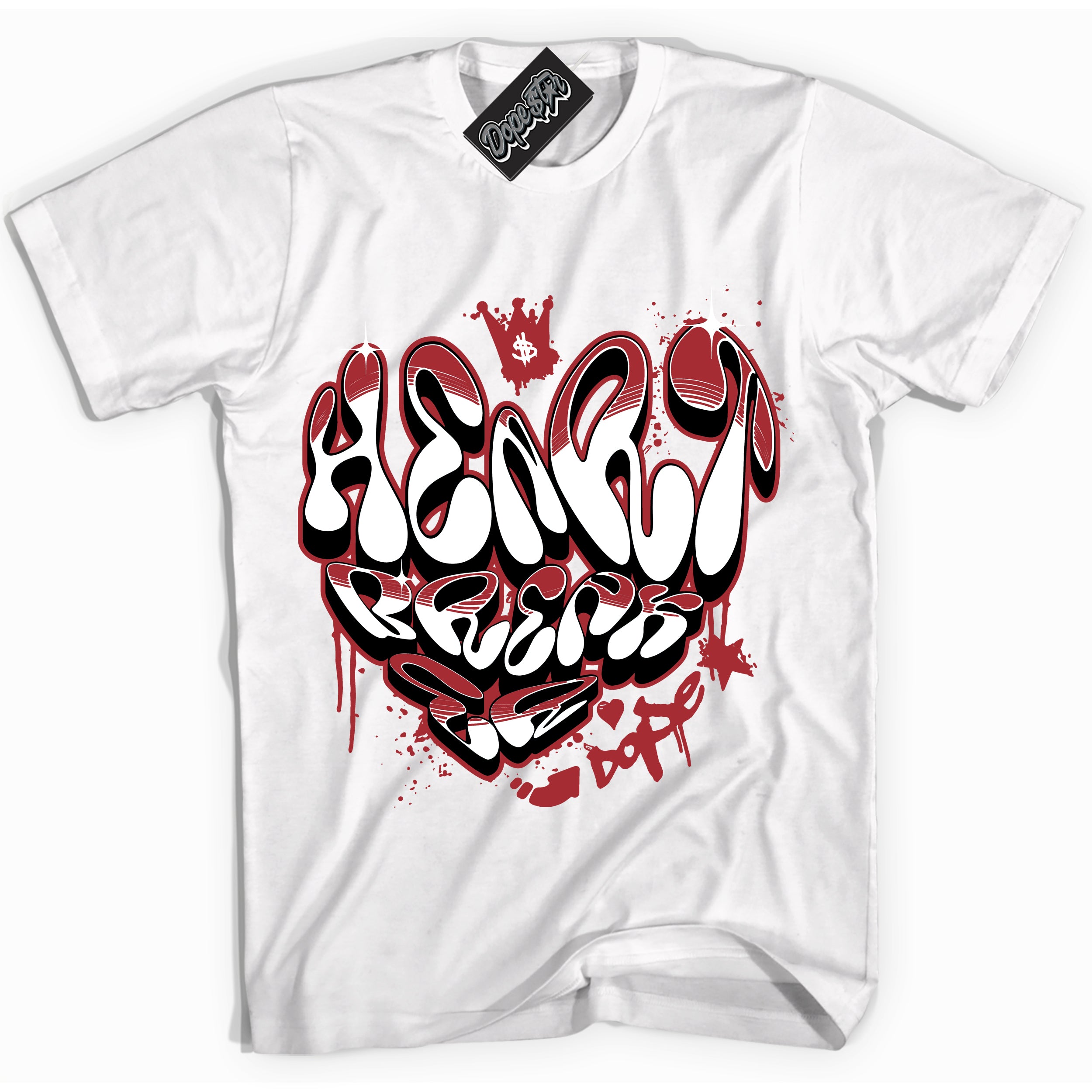 Cool White Shirt with “ Heartbreaker Graffiti” design that perfectly matches Pro J Pack Chicago Dunks.