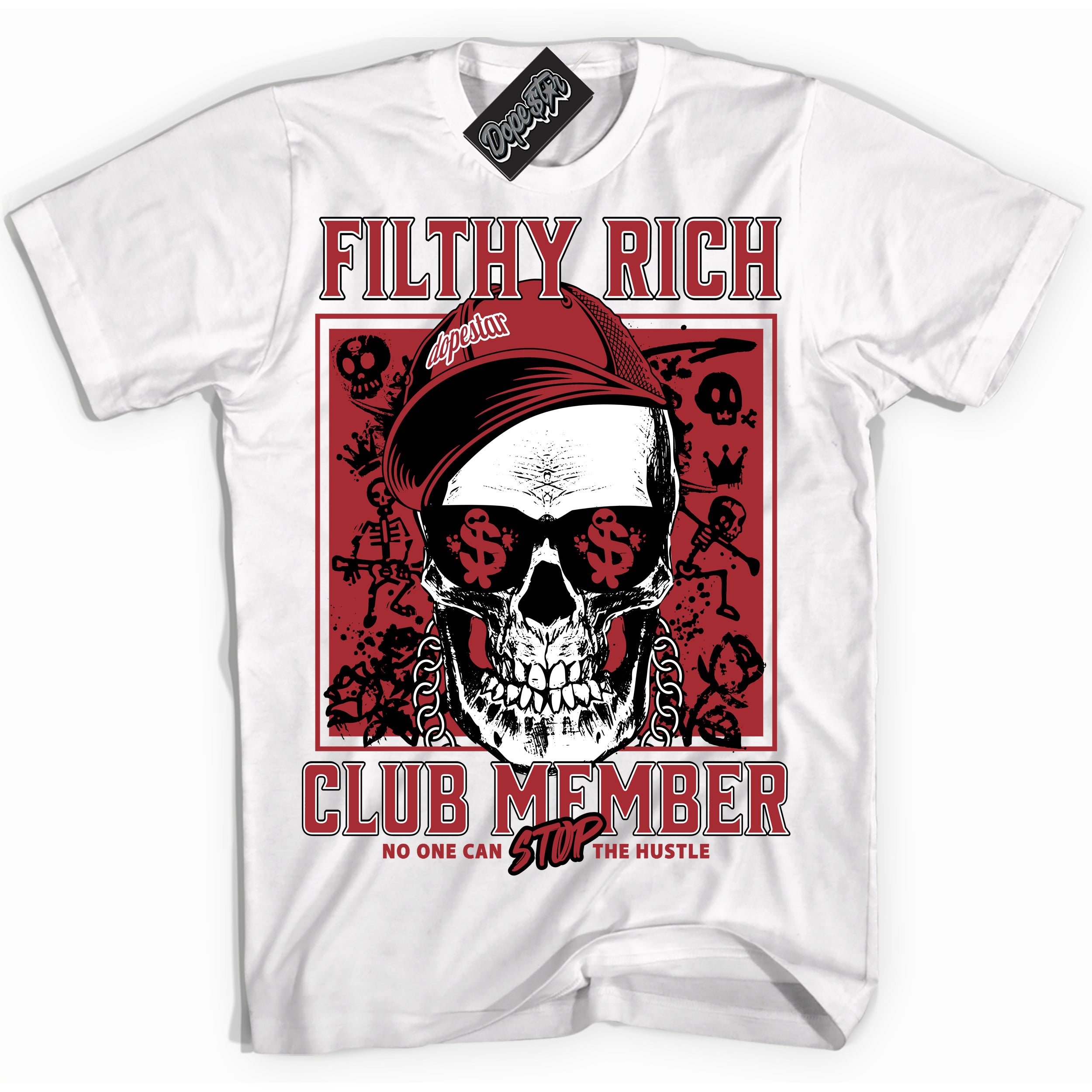 Cool White Shirt with “ Filthy Rich” design that perfectly matches Pro J Pack Chicago Sneakers.