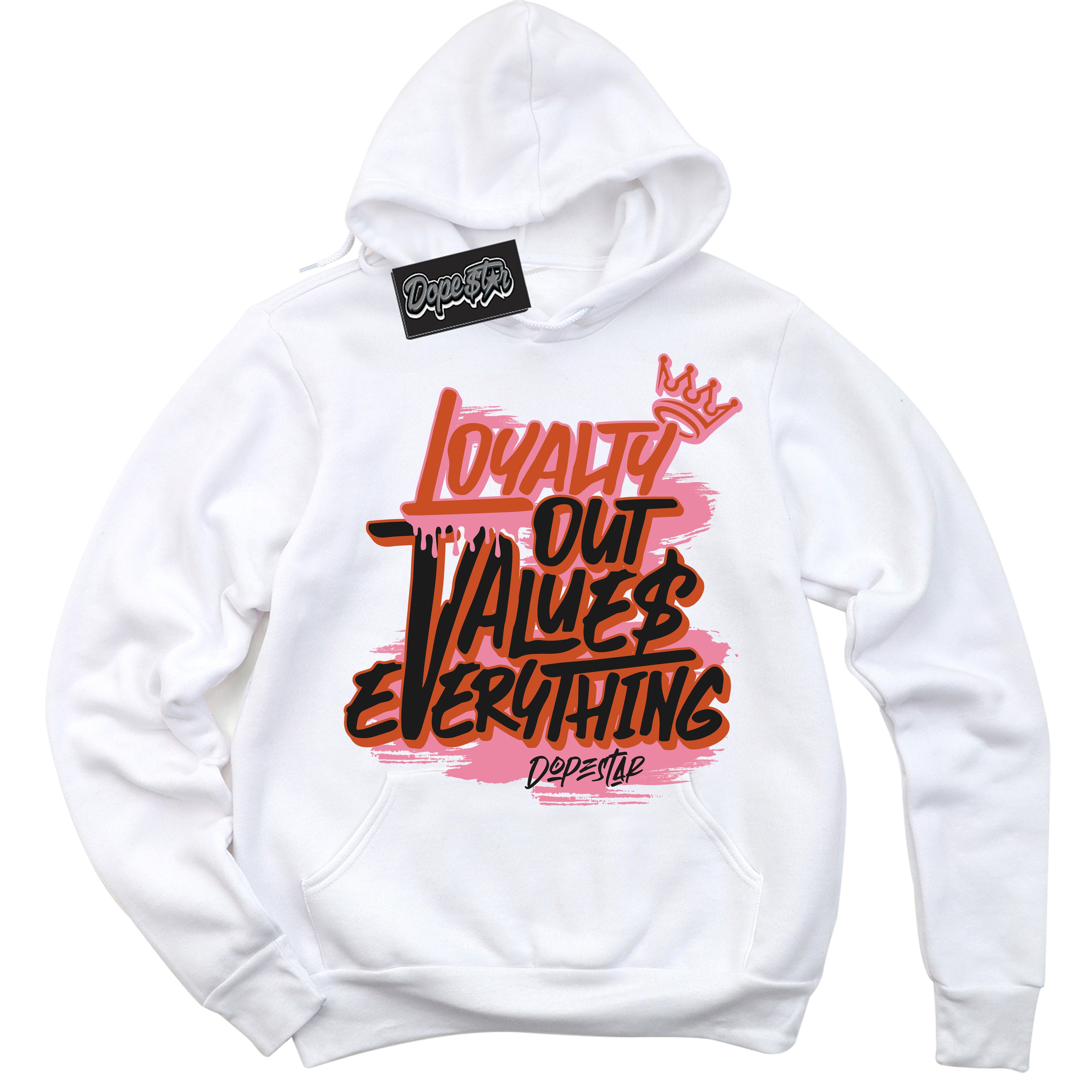 Cool White Hoodie with “ Loyalty Out Values Everything ”  design that Perfectly Matches Pro x Powerpuff Girls Blossom Sneakers.