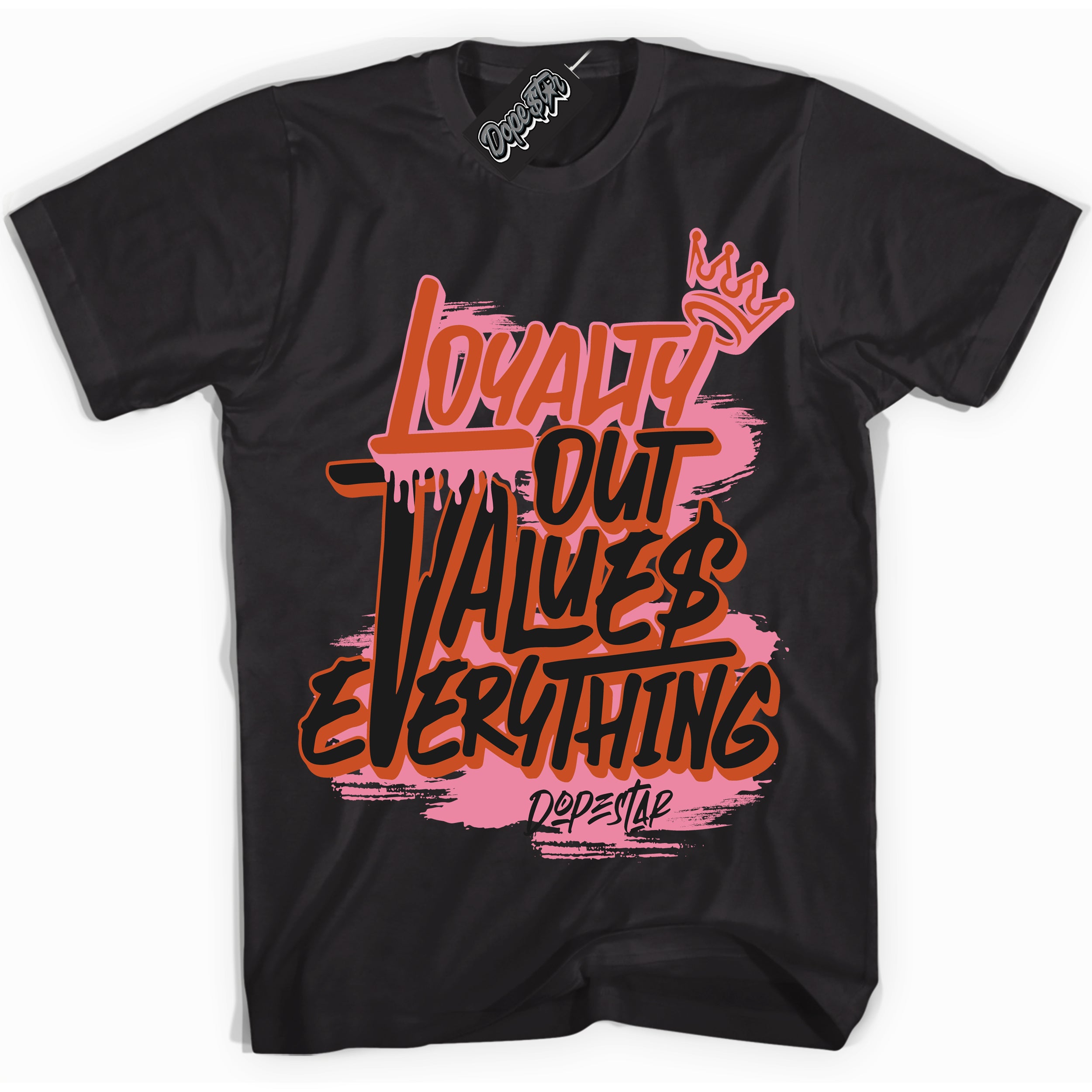 Cool Black Shirt with “ Loyalty Out Values Everything” design that perfectly matches Pro x Powerpuff Girls Blossom Sneakers.