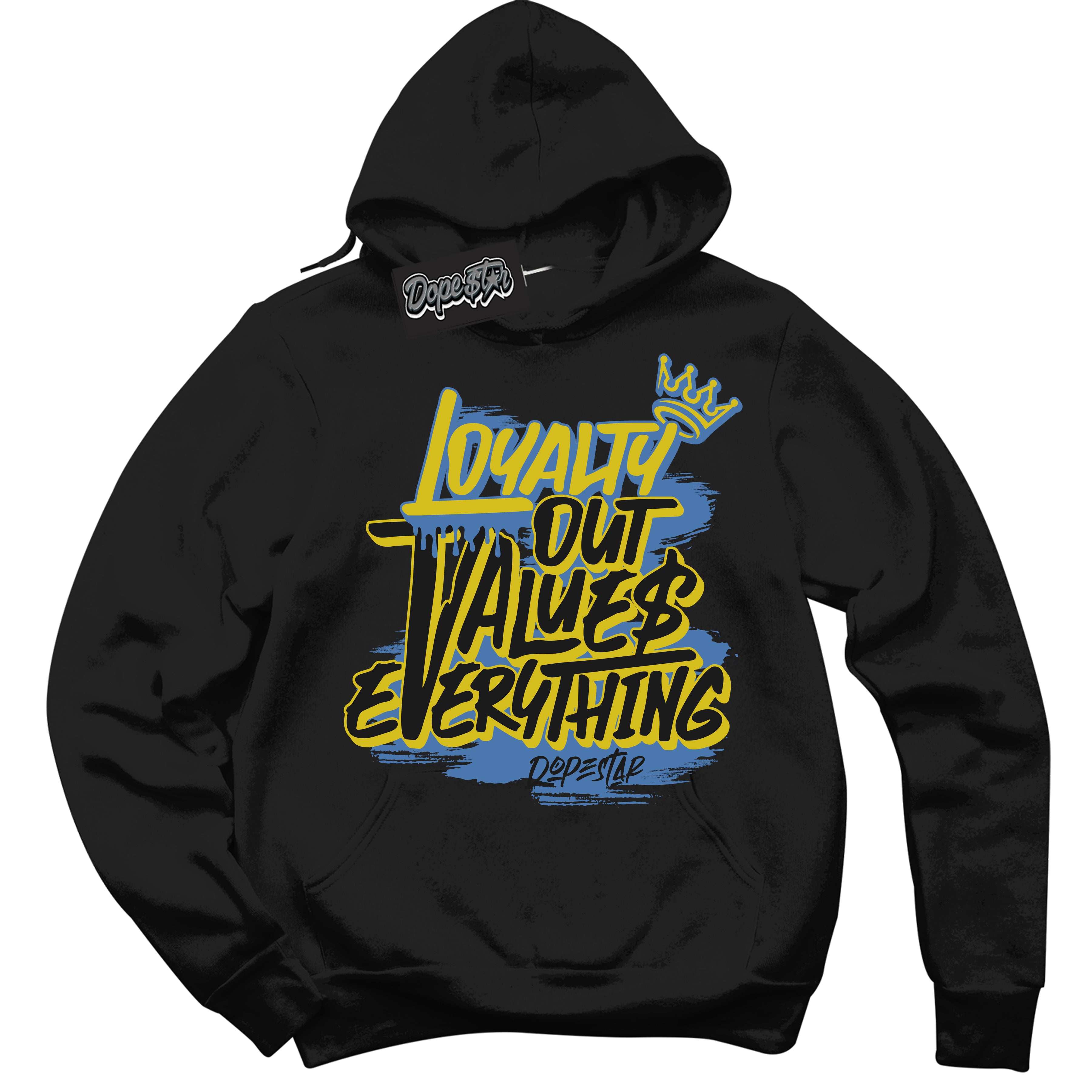 Cool Black Hoodie with “ Loyalty Out Values Everything ”  design that Perfectly Matches  Pro x Powerpuff Girls Bubbles Sneakers.