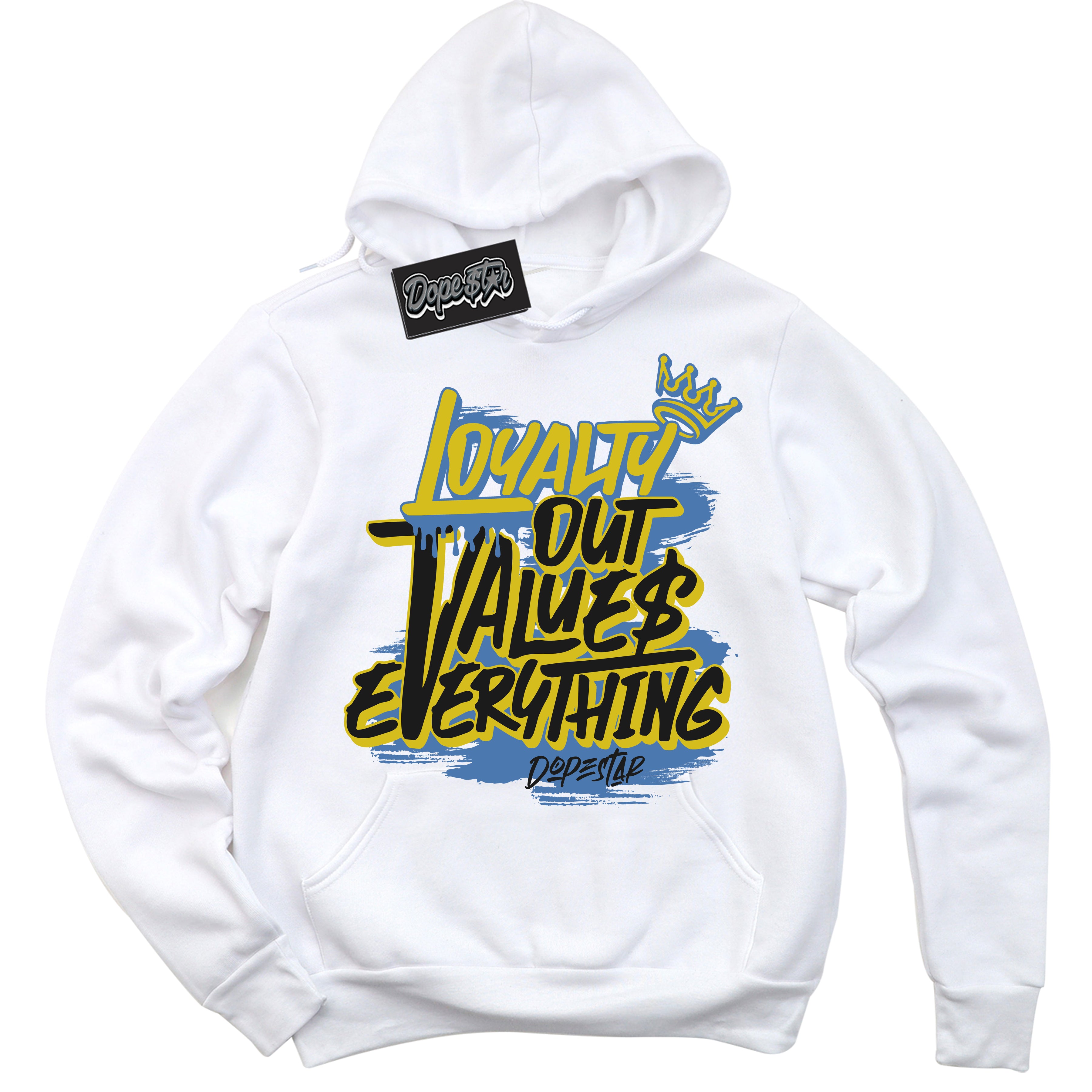 Cool White Hoodie with “ Loyalty Out Values Everything ”  design that Perfectly Matches Pro x Powerpuff Girls Bubbles Sneakers.