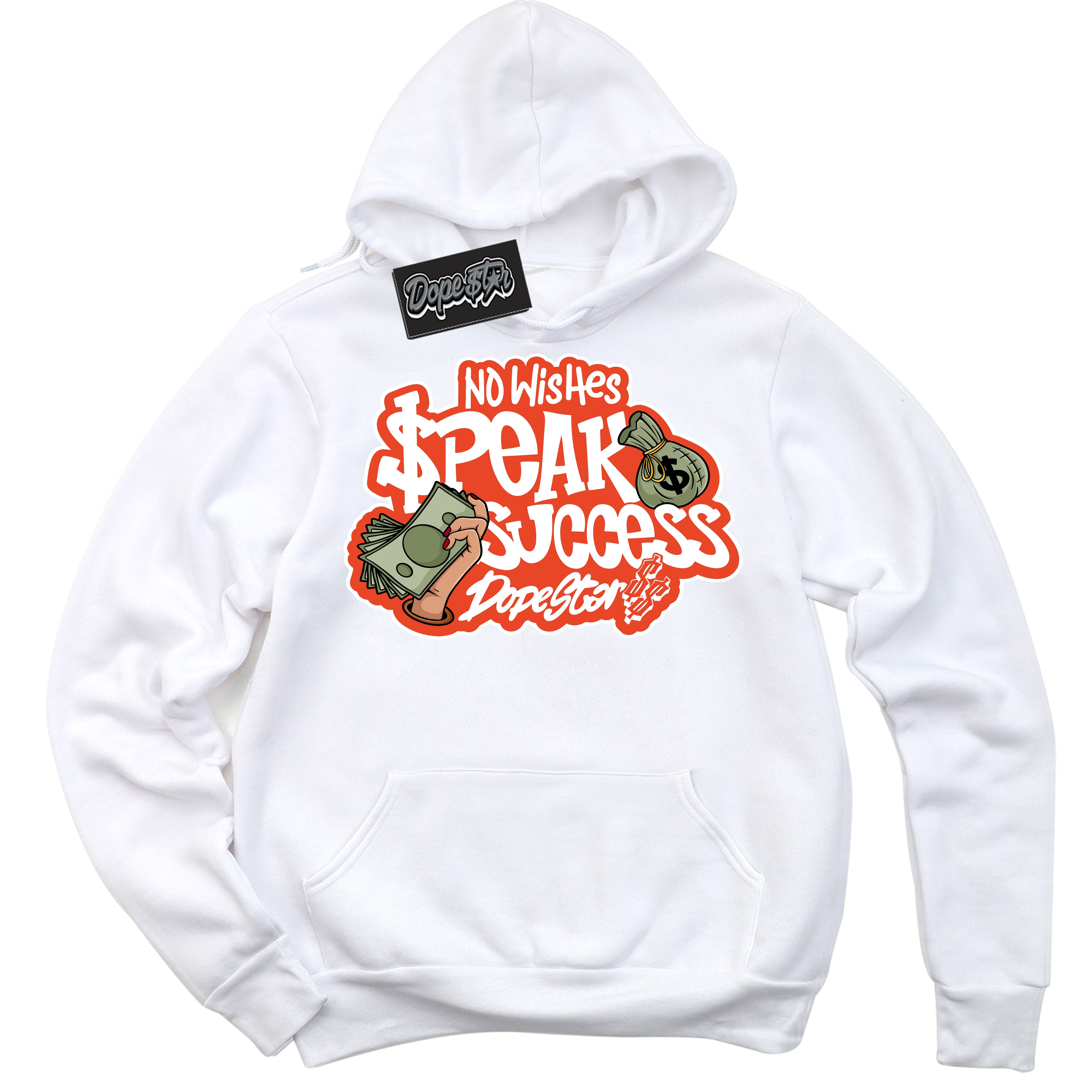 Nike Dunk Low Retro Cosmic Clay 'No Wish Speak Success' Hoodie - White Streetwear Mockup | Sneakerhead Sweatshirt Matching Nike Dunk Low Retro Cosmic Clay | Limited Edition Urban Streetwear for Sneaker Matching OOTD | Outfits that pair perfectly with your ND Low Retro Cosmic Clay | Sneakerhead Fashion Must-Have Apparel for Men and Women.