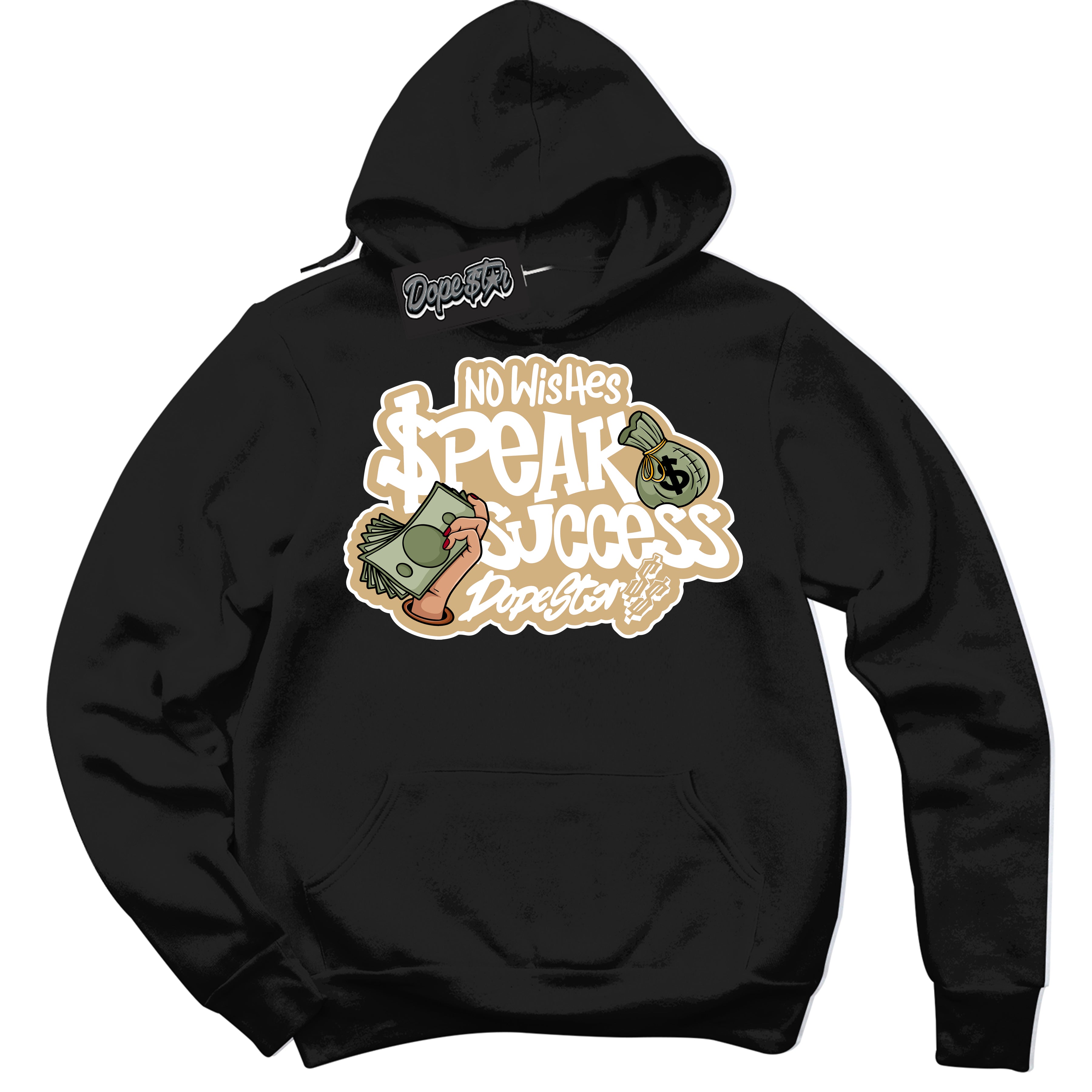 Jordan MVP White Metallic Gold ‘No Wish Speak Success’ – Black Streetwear Hoodie | Sneaker Matching sweatshirt for Jordan MVP White Metallic Gold | Men's and Women's Streetwear Graphic Hoodie by Sneaker Shirts Outlet