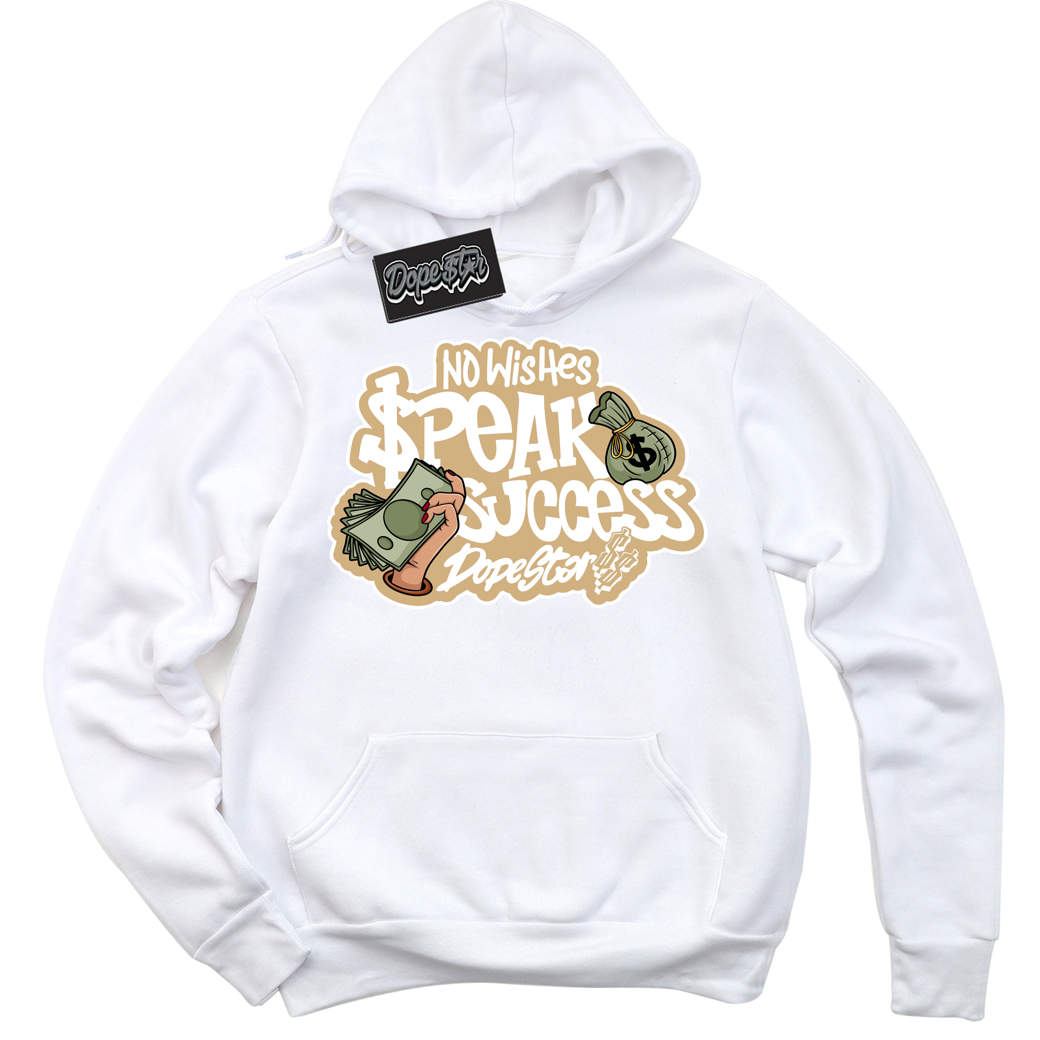 Jordan MVP White Metallic Gold ‘No Wish Speak Success’ – White Streetwear Hoodie | Sneaker Matching sweatshirt for Jordan MVP White Metallic Gold | Men's and Women's Streetwear Graphic Hoodie by Sneaker Shirts Outlet