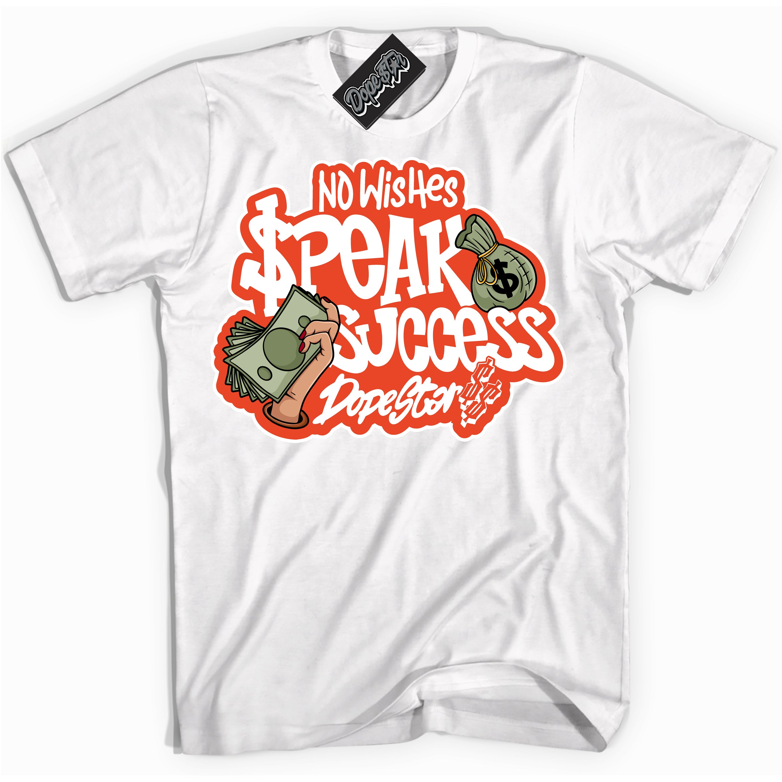 Nike Dunk Low Retro Cosmic Clay 'No Wish Speak Success' Shirt - White Streetwear Mockup | Sneakerhead T-Shirt Matching Nike Dunk Low Retro Cosmic Clay | Limited Edition Urban Streetwear for Sneaker Matching OOTD | Outfits that pair perfectly with your ND Low Retro Cosmic Clay | Sneakerhead Fashion Must-Have Apparel for Men and Women