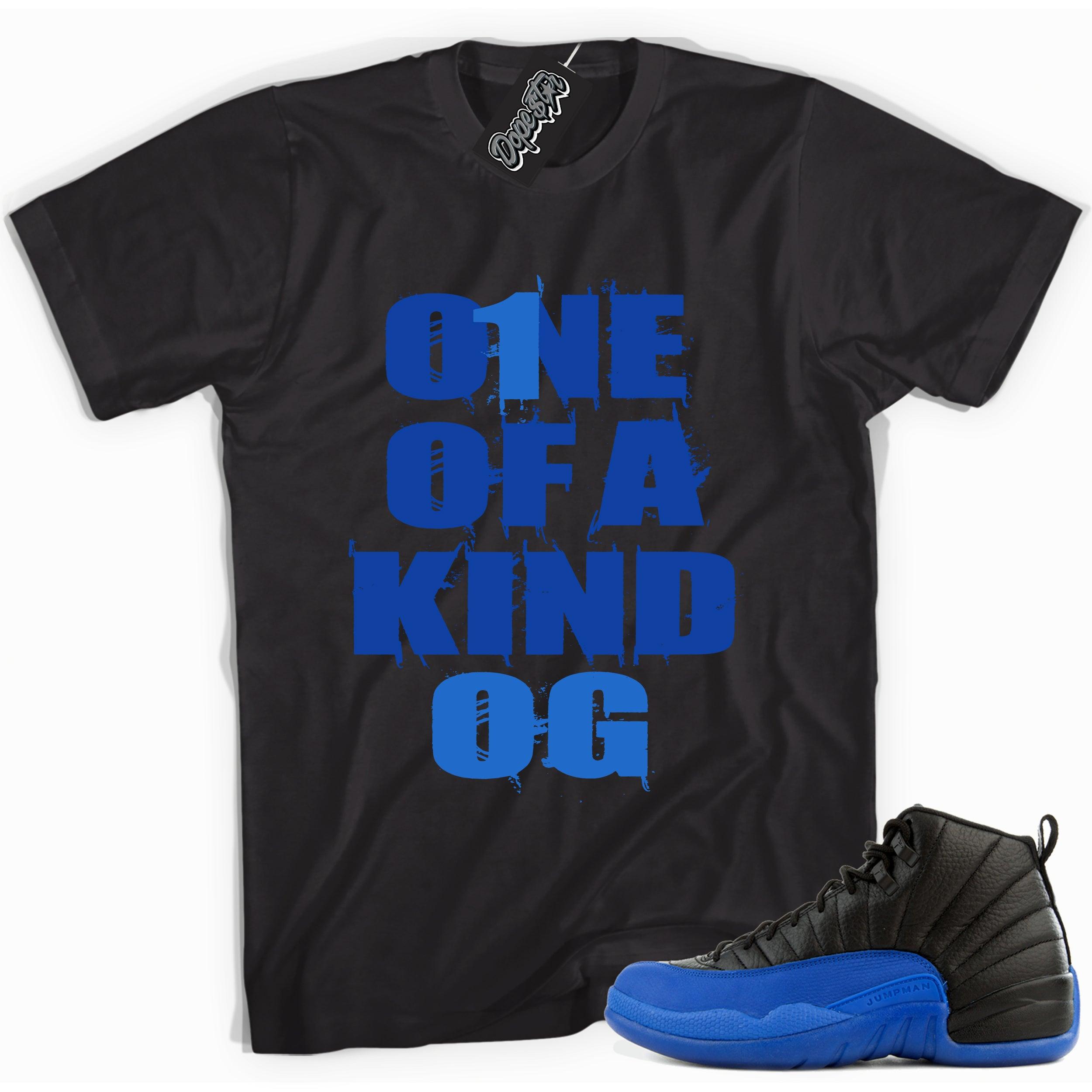 Cool black graphic tee with 'one of a kind' print, that perfectly matches  Air Jordan 12 Retro Black Game Royal sneakers.