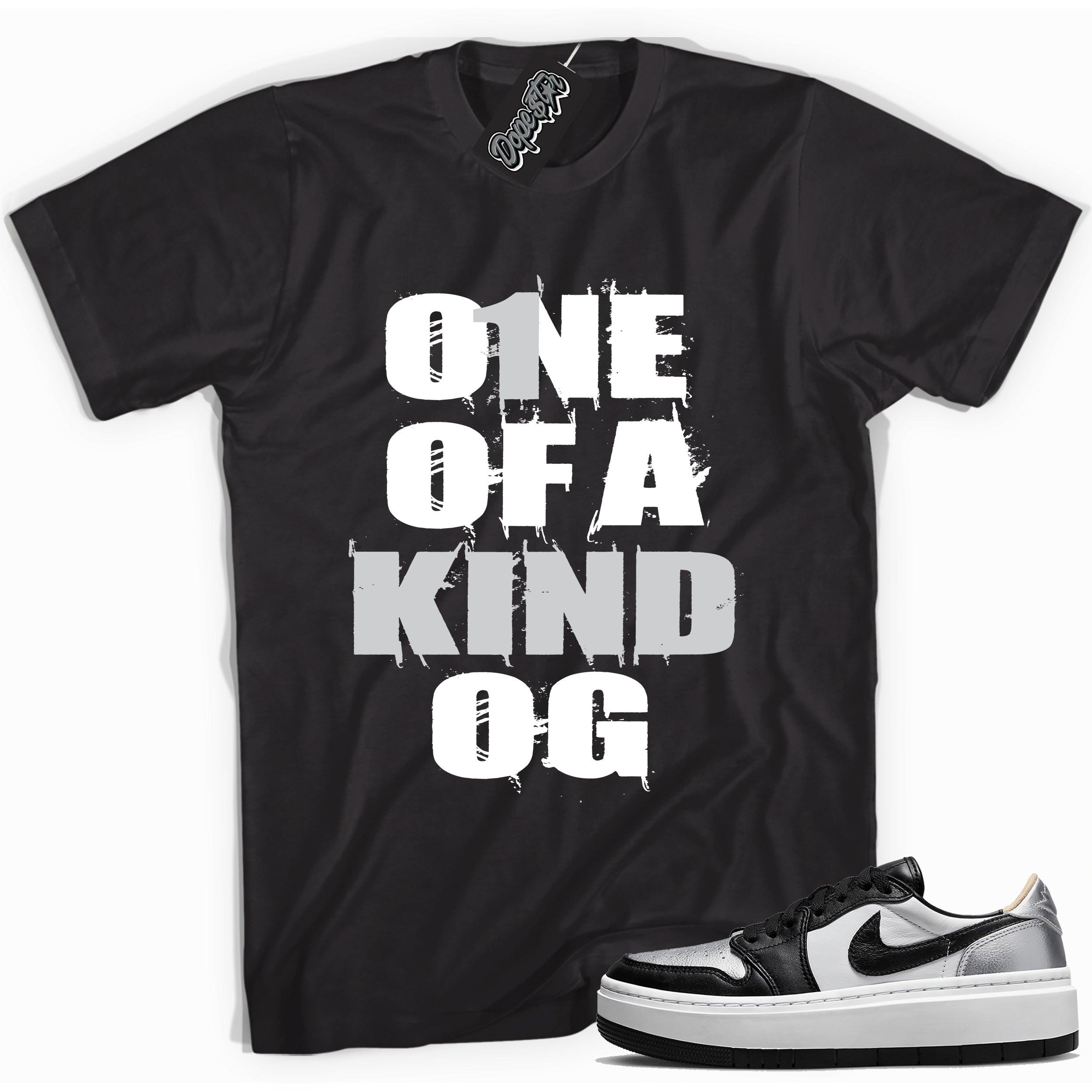 Cool black graphic tee with 'one of a kind' print, that perfectly matches Air Jordan 1 Elevate Low SE Silver Toe sneakers.