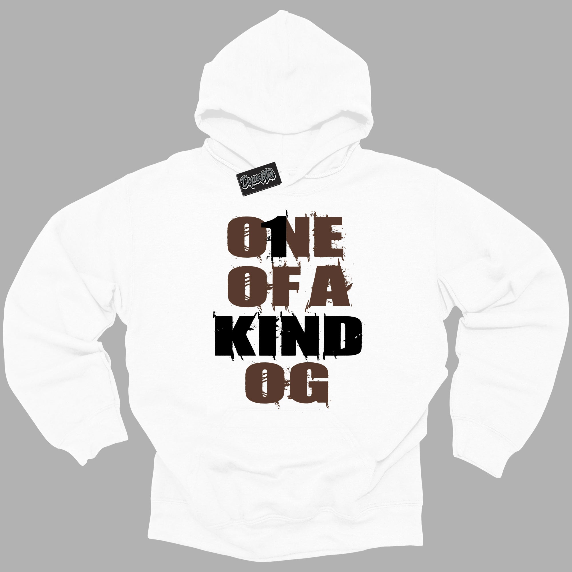 Cool White Graphic DopeStar Hoodie with “ One Of A kind “ print, that perfectly matches Palomino 1s sneakers