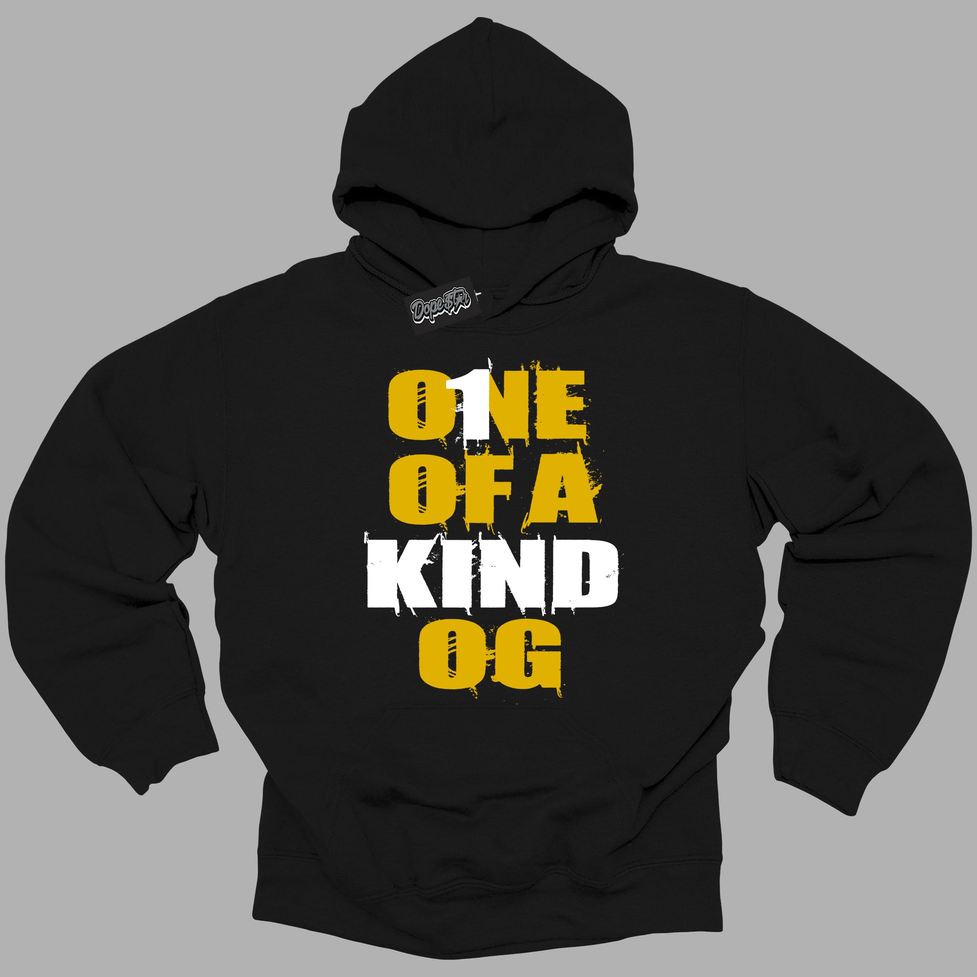 Cool Black Hoodie with “One Of A Kind ”  design that Perfectly Matches Yellow Ochre 6s Sneakers.