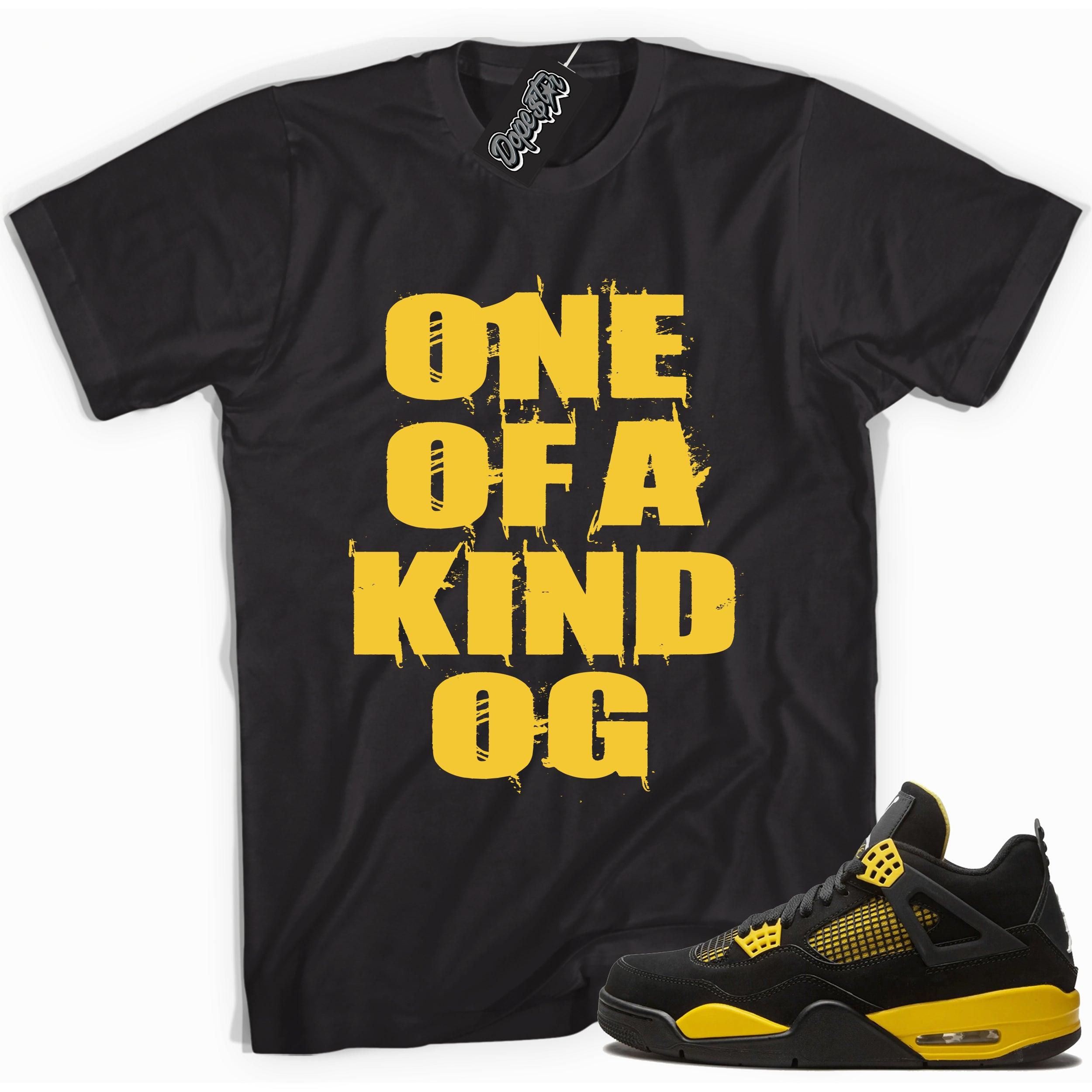 Cool black graphic tee with 'one of a kind' print, that perfectly matches Air Jordan 4 Thunder sneakers