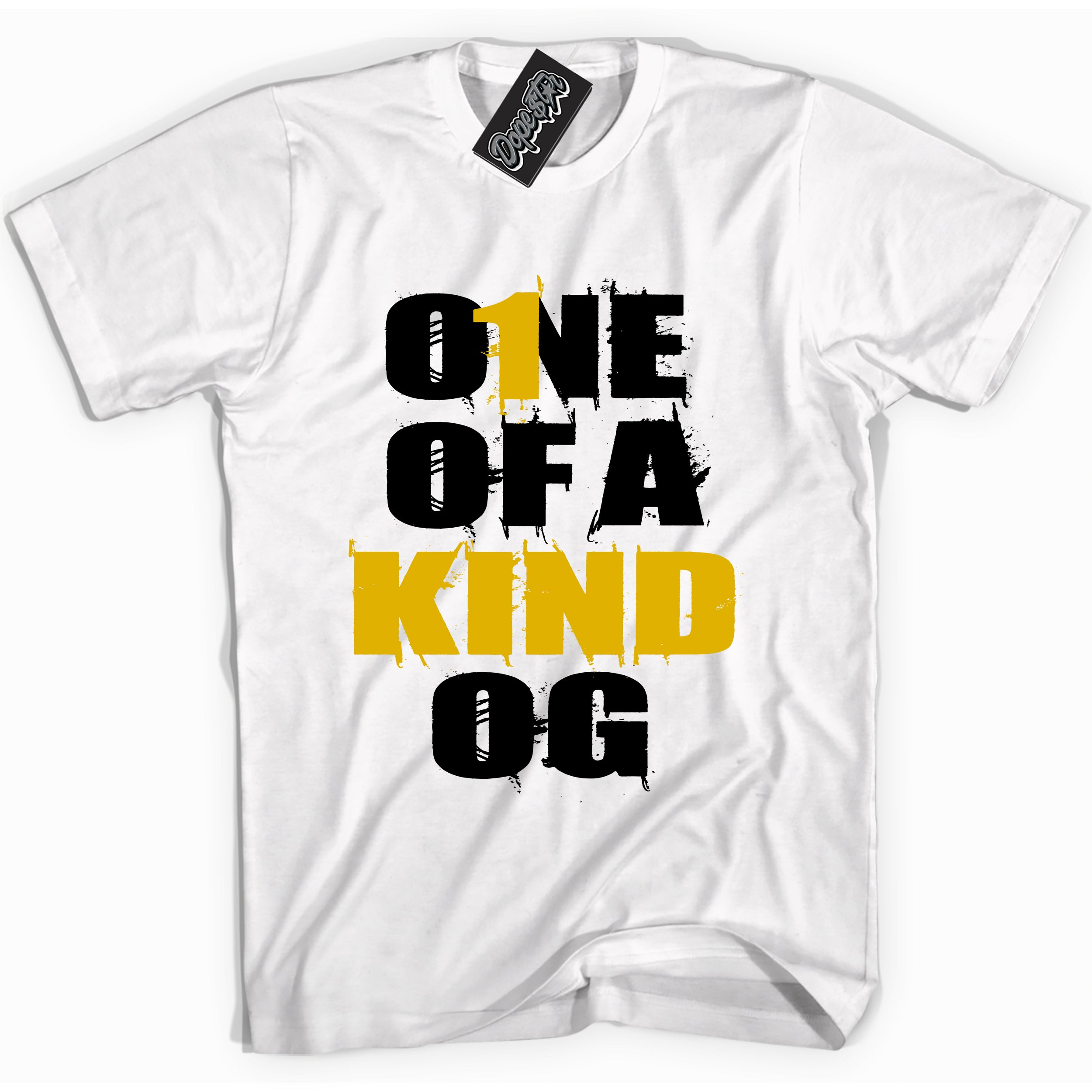 Cool white Shirt with “ One Of A Kind ” design that perfectly matches Yellow Ochre 6s Sneakers.