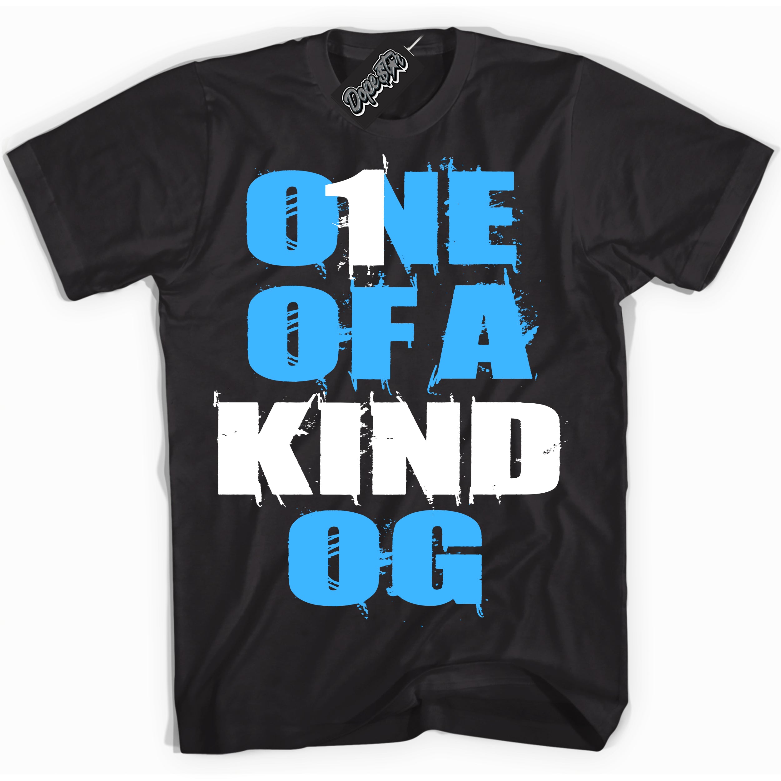 Cool Black graphic tee with “ One Of A Kind OG ” design, that perfectly matches Powder Blue 9s sneakers 