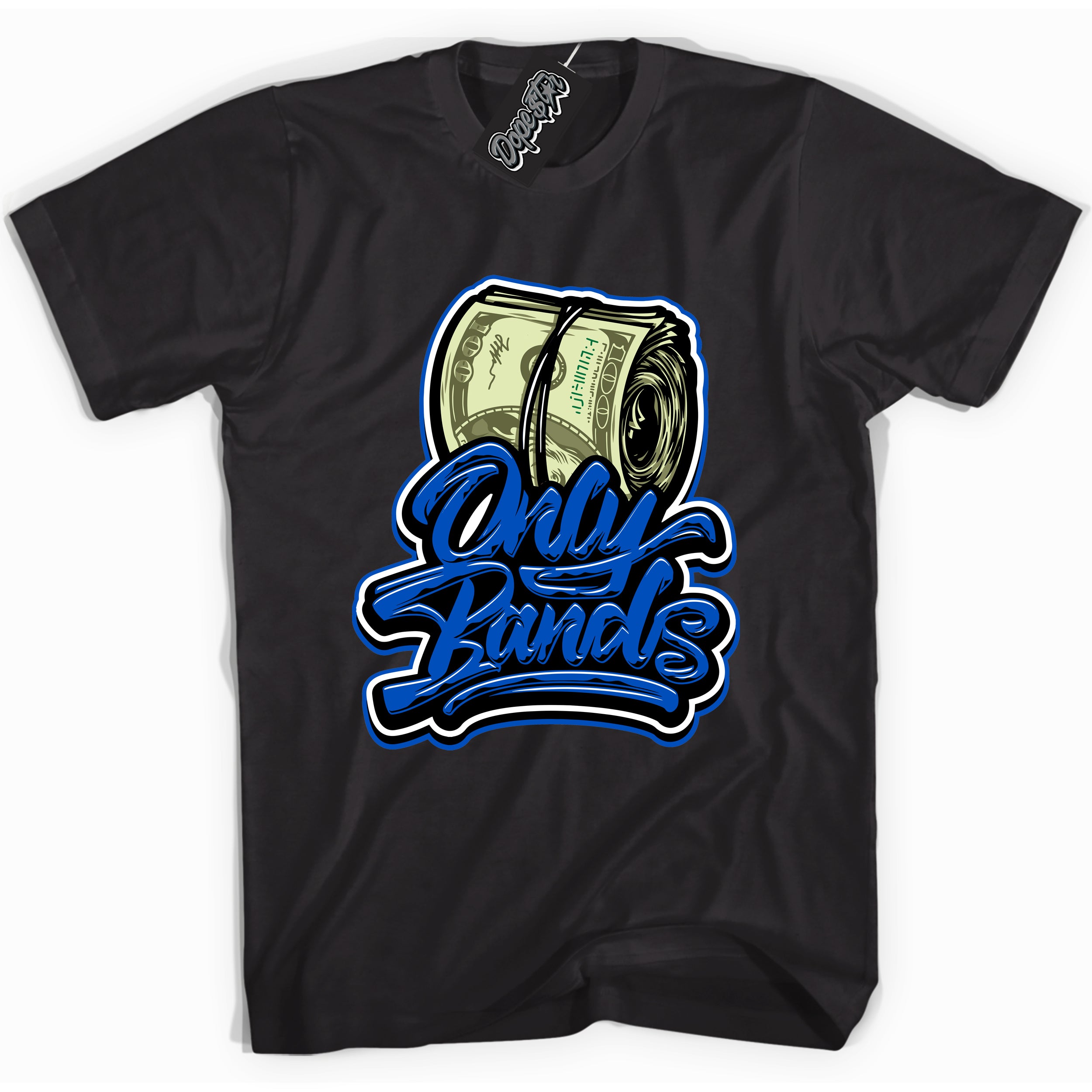 Cool Black graphic tee with "Only Bands" design, that perfectly matches Royal Reimagined 1s sneakers 