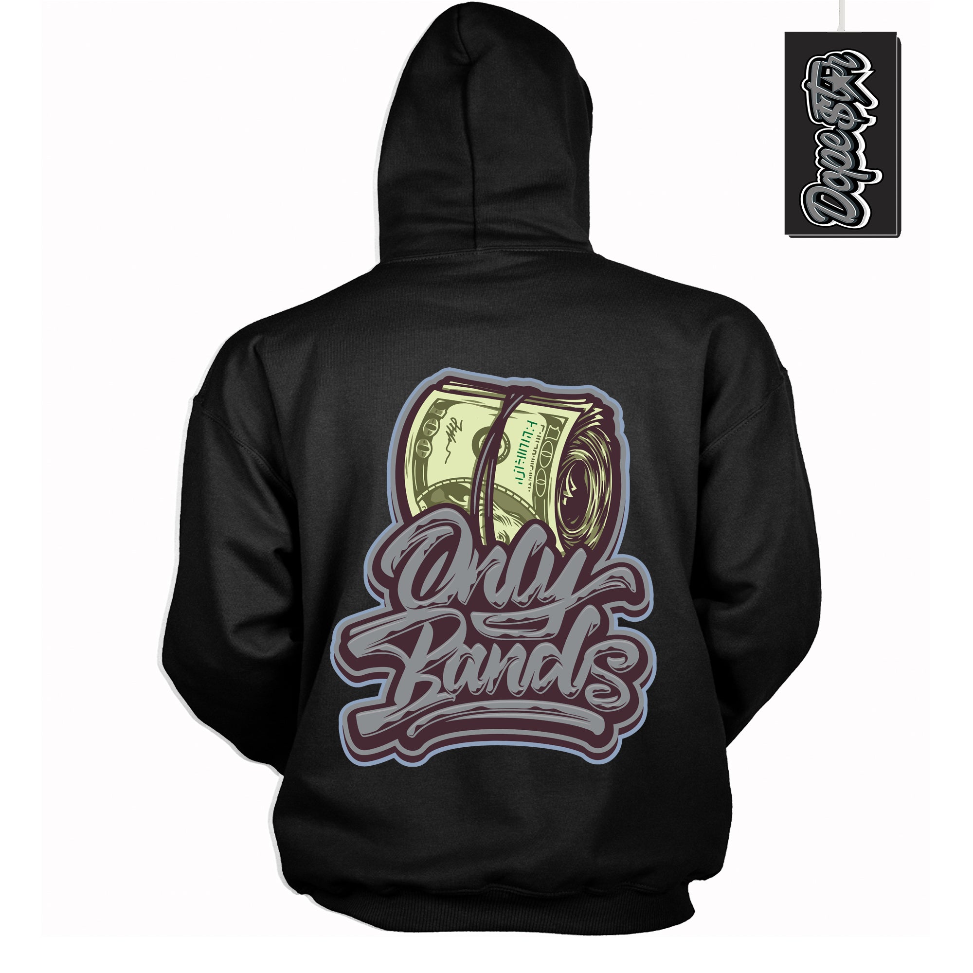 Cool Black Hoodie with “ Only Bands ”  design that Perfectly Matches Burgundy 5s Sneakers.