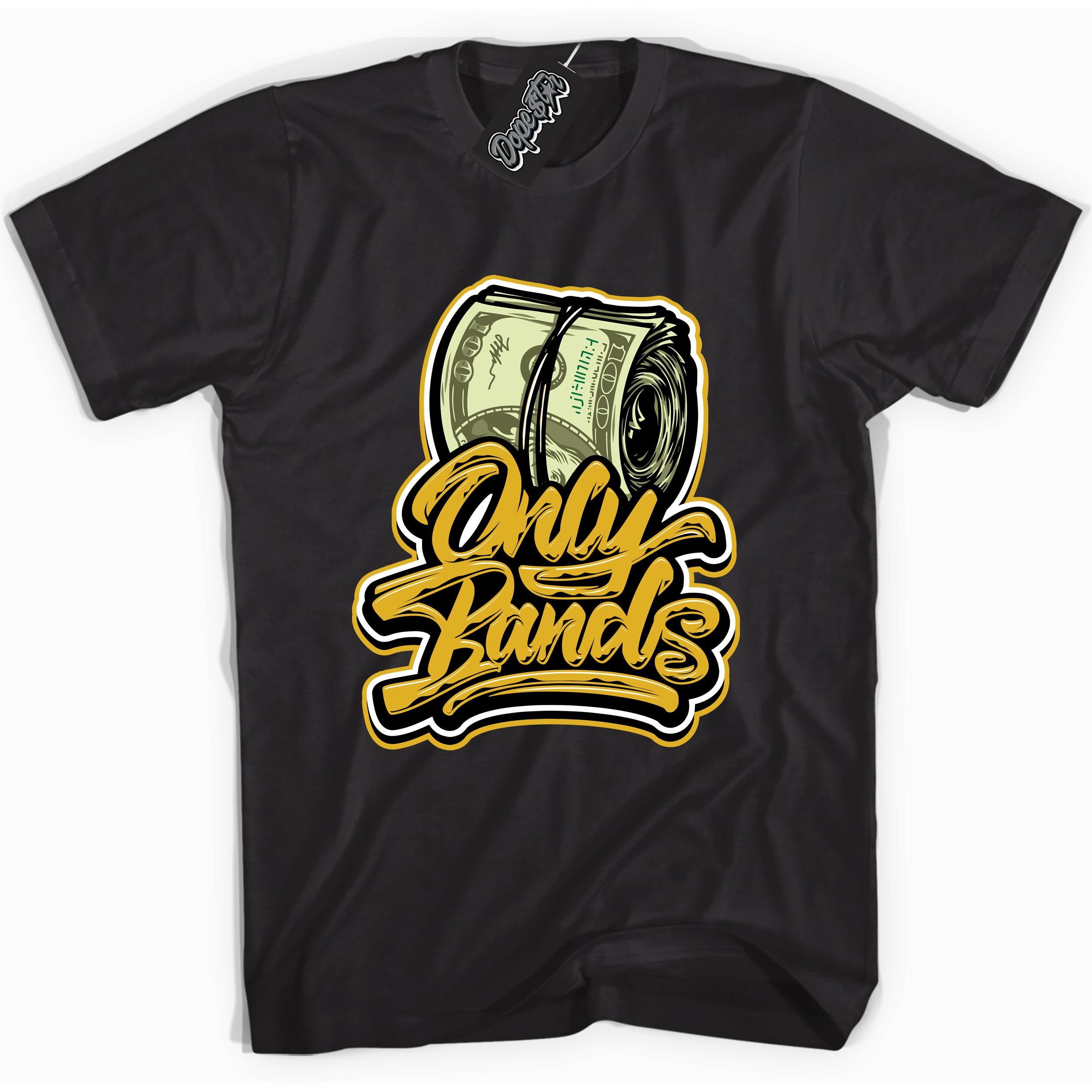 Cool Black Shirt with “ Only Bands ” design that perfectly matches Yellow Ochre 6s Sneakers.