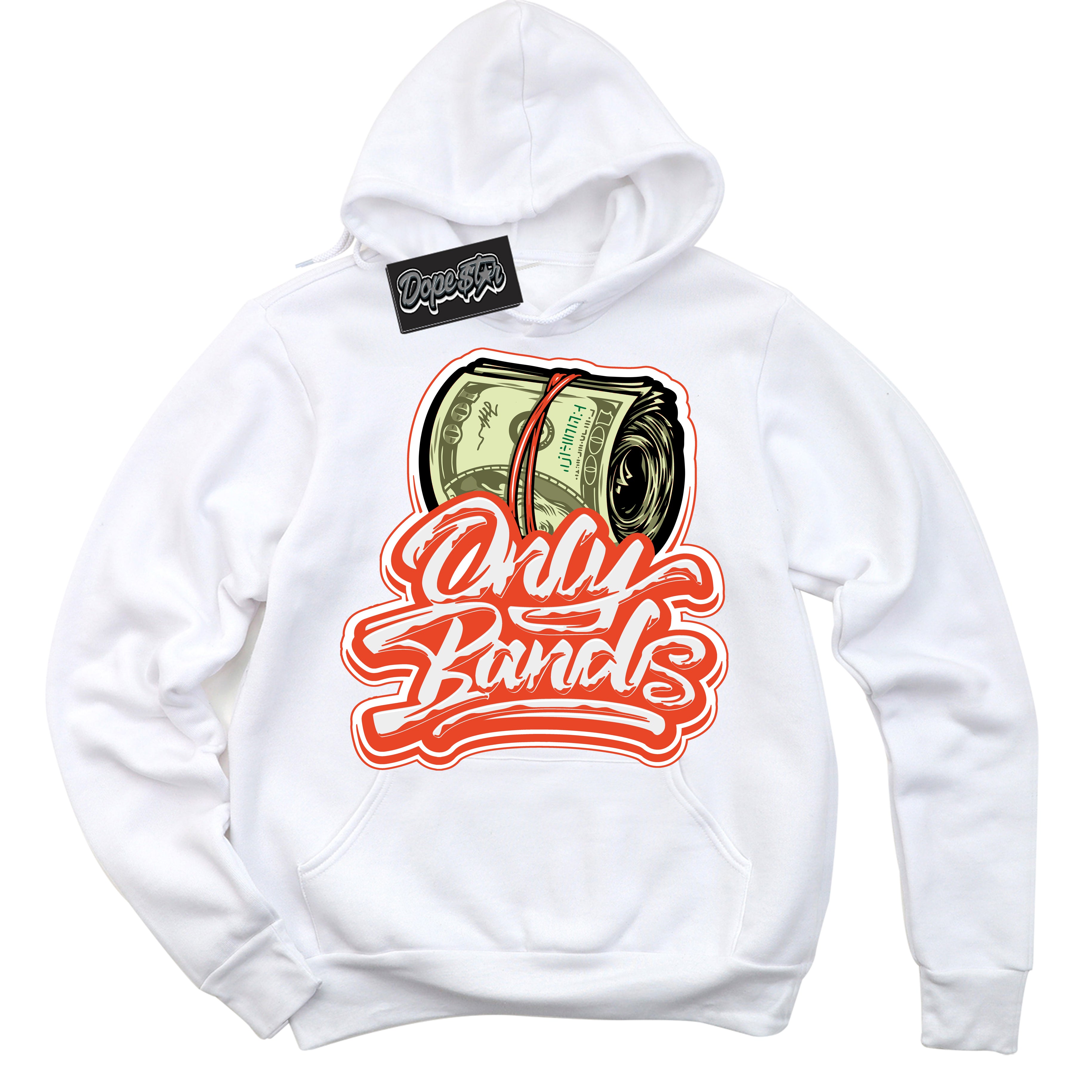 Nike Dunk Low Retro Cosmic Clay 'Only Bands' Hoodie - White Streetwear Mockup | Sneakerhead Sweatshirt Matching Nike Dunk Low Retro Cosmic Clay | Limited Edition Urban Streetwear for Sneaker Matching OOTD | Outfits that pair perfectly with your ND Low Retro Cosmic Clay | Sneakerhead Fashion Must-Have Apparel for Men and Women.