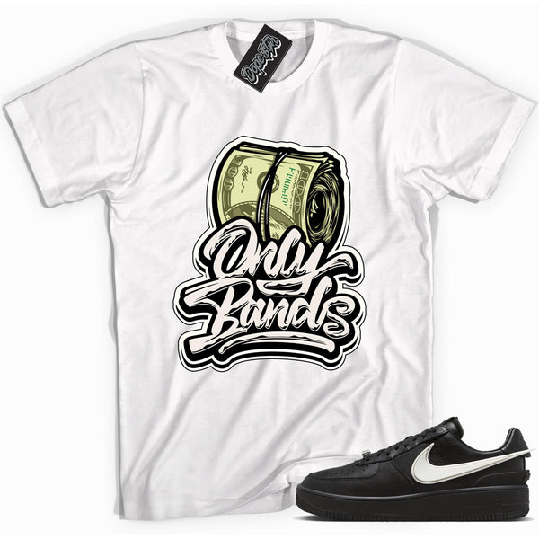 Cool white graphic tee with 'only bands' print, that perfectly matches Nike Air Force 1 Low SP Ambush Phantom sneakers.