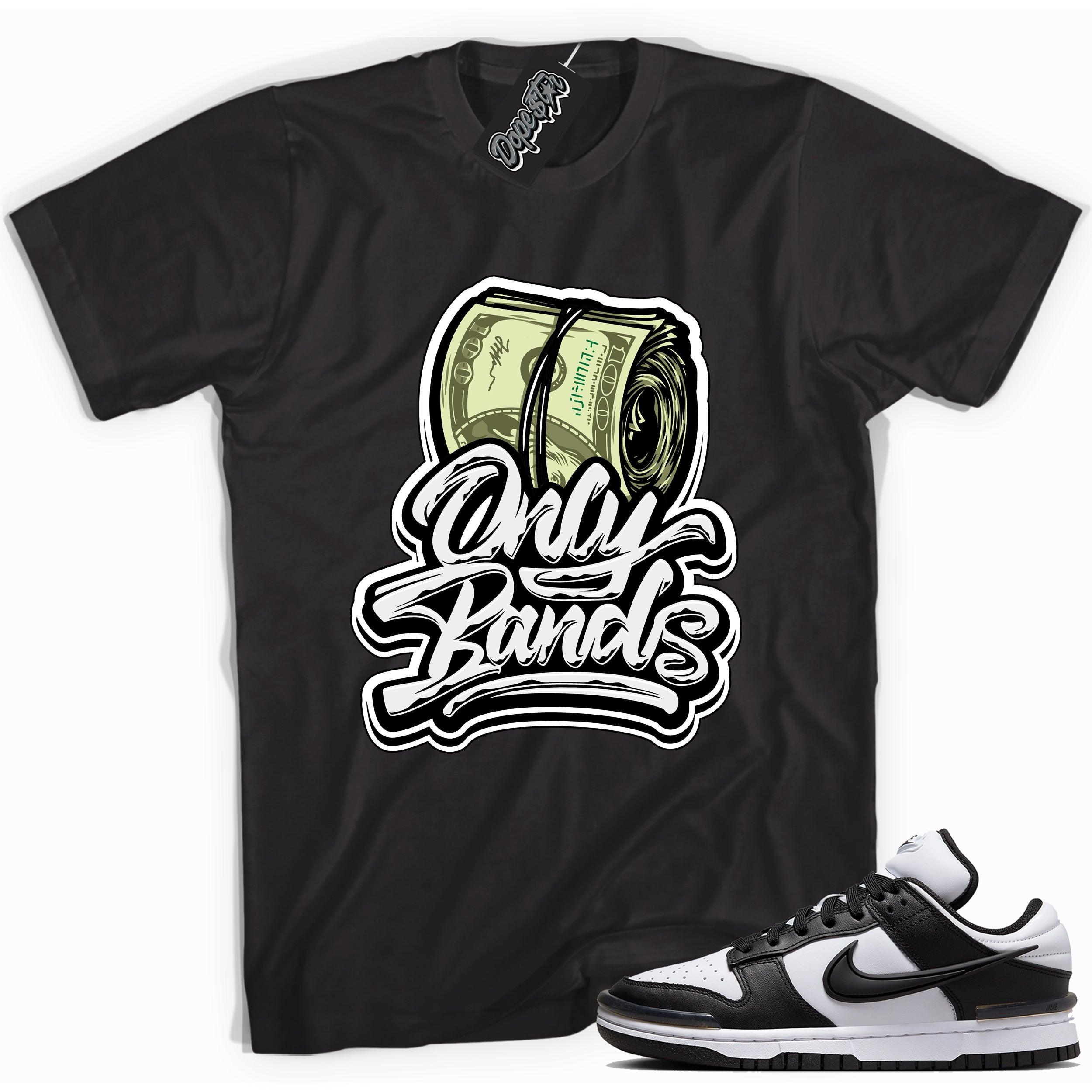 Cool black graphic tee with 'onlybands' print, that perfectly matches Nike Dunk Low Twist Panda sneakers.
