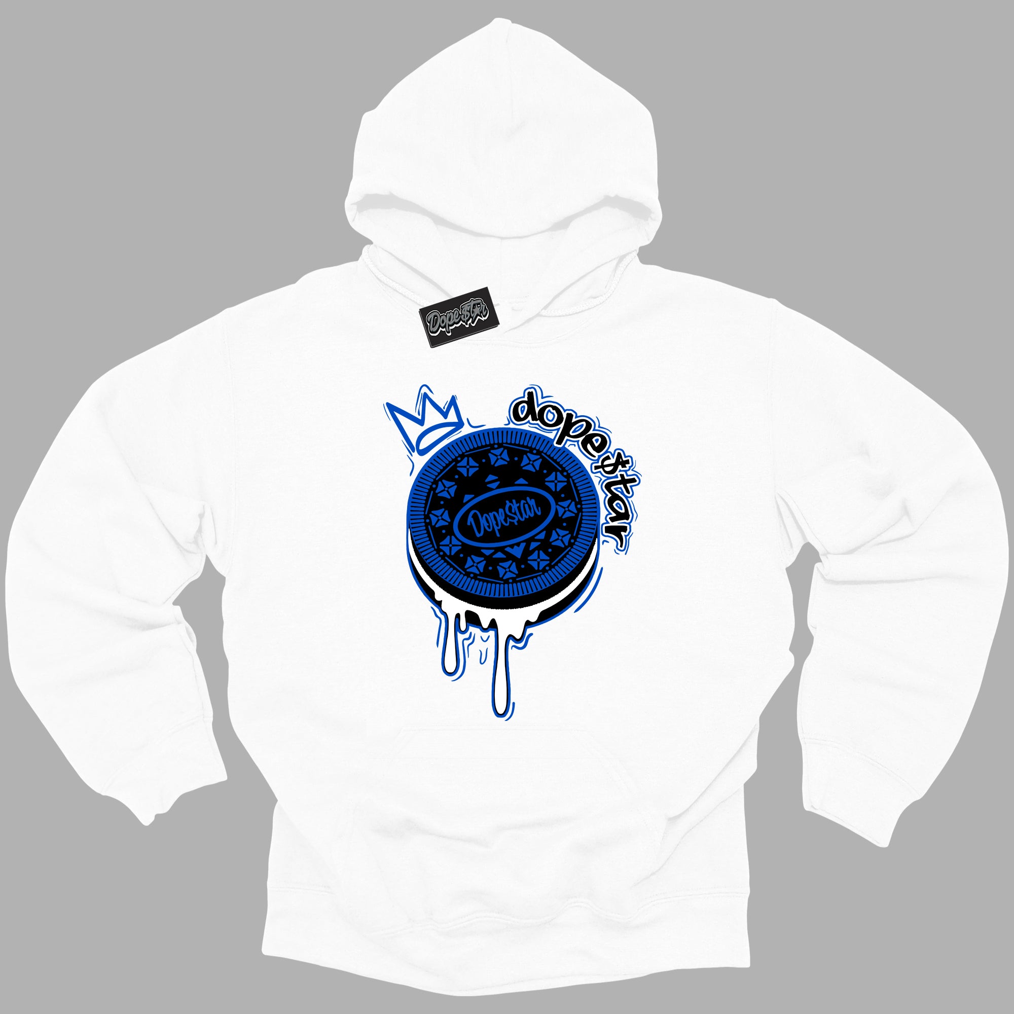 Cool White Hoodie with “ Oreo DS ”  design that Perfectly Matches Royal Reimagined 1s Sneakers.