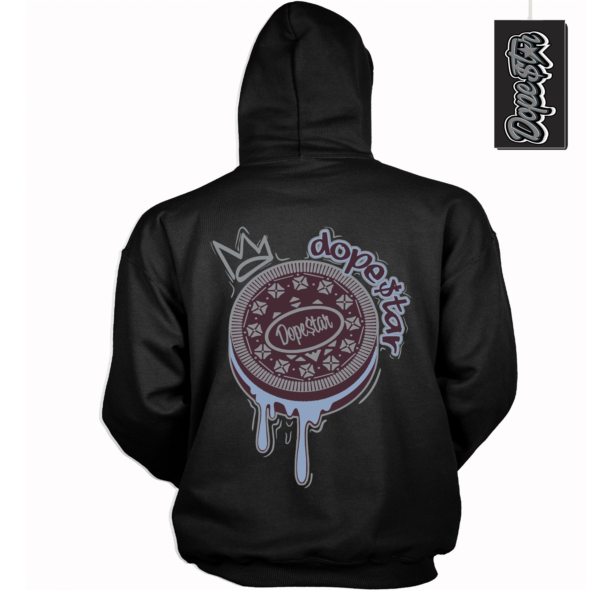 Cool Black Hoodie with “ Oreo DS ”  design that Perfectly Matches Burgundy 5s Sneakers.