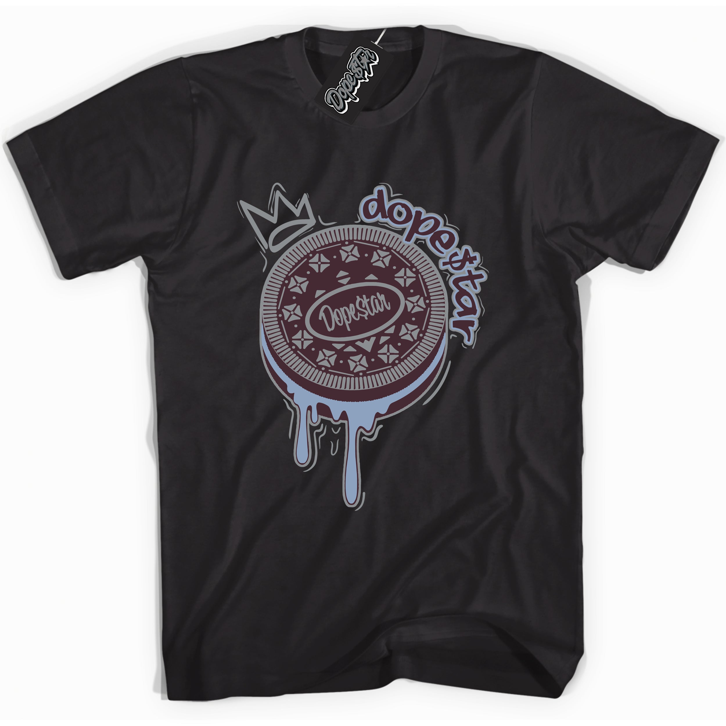 Cool Black Shirt with “ Oreo DS” design that perfectly matches Burgundy 5s Sneakers.