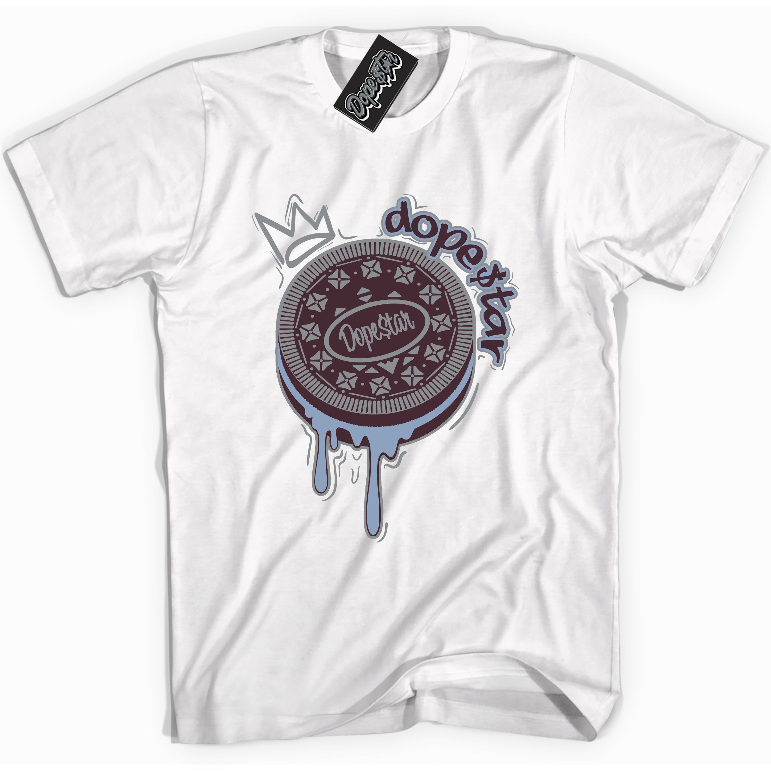 Cool White Shirt with “ Oreo DS” design that perfectly matches Burgundy 5s Sneakers.