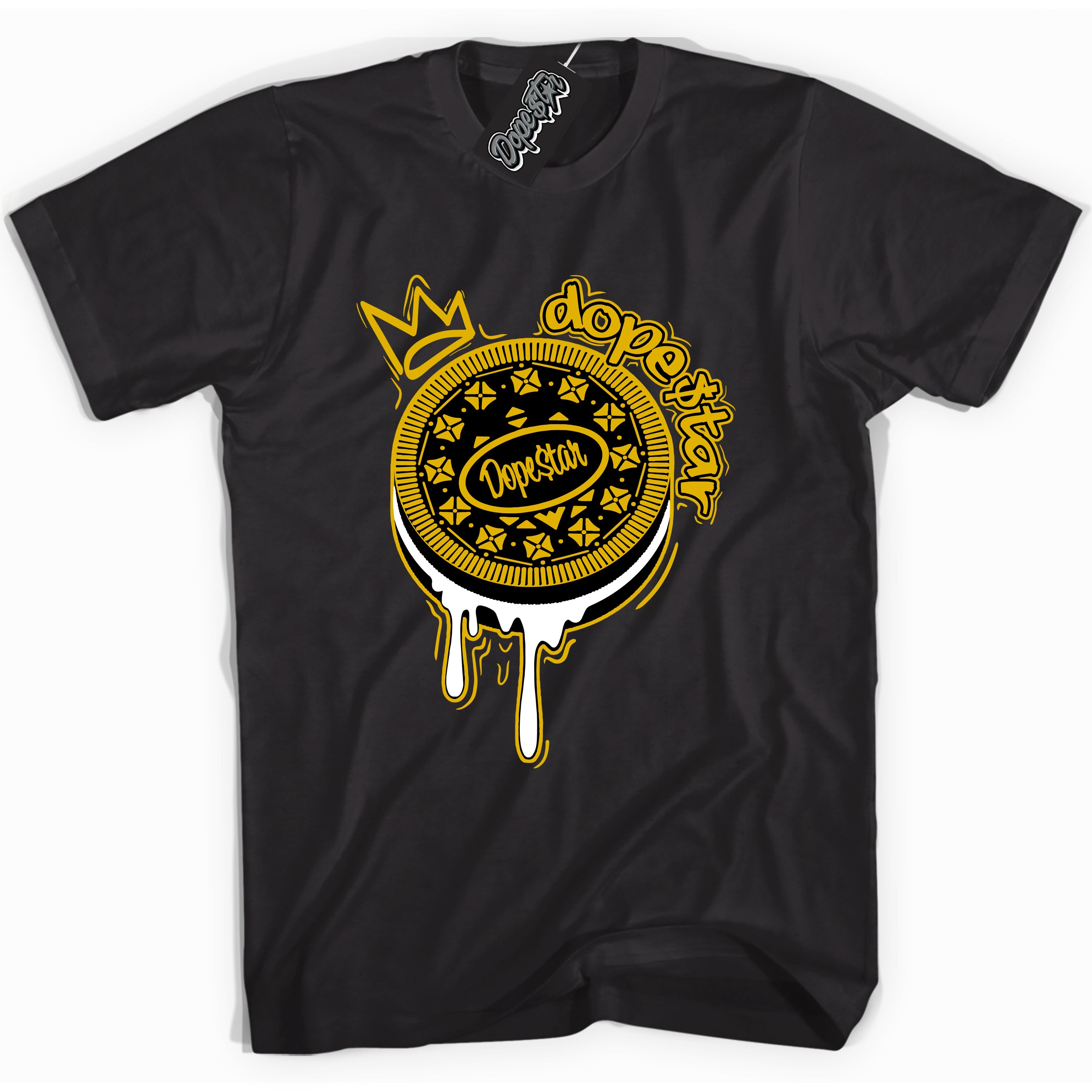 Cool Black Shirt with “ Oreo DS” design that perfectly matches Yellow Ochre 6s Sneakers.