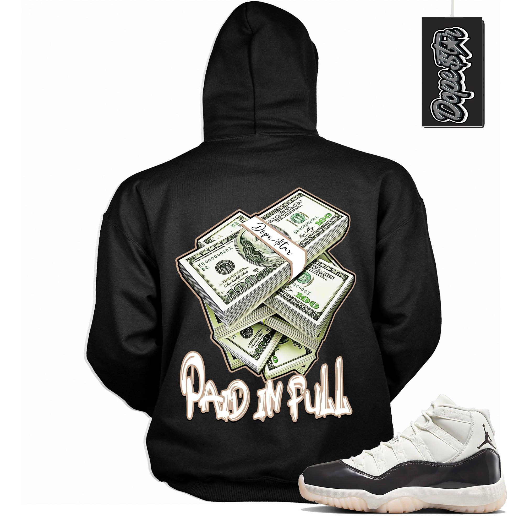 Cool Black Graphic Hoodie with “ Paid In Full “ print, that perfectly matches Air Jordan 11 Neapolitan sneakers