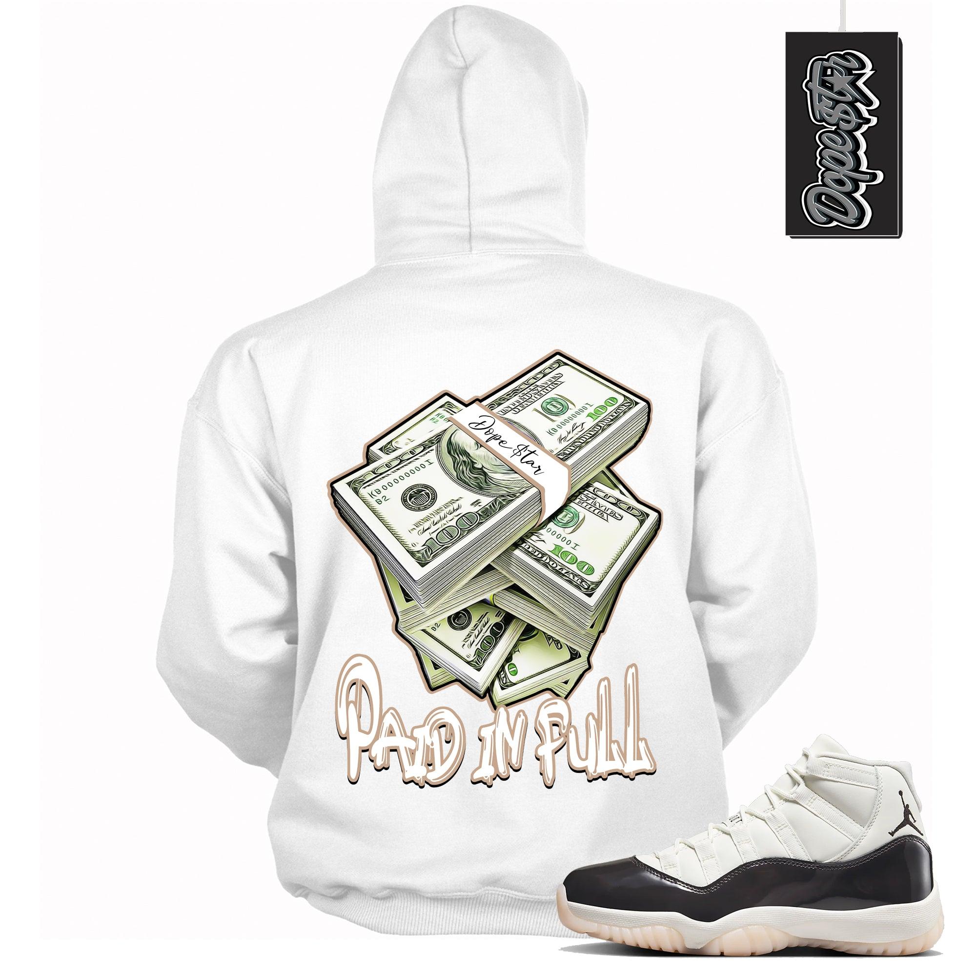 Cool White Graphic Hoodie with “ Paid In Full “ print, that perfectly matches Air Jordan 11 Neapolitan sneakers