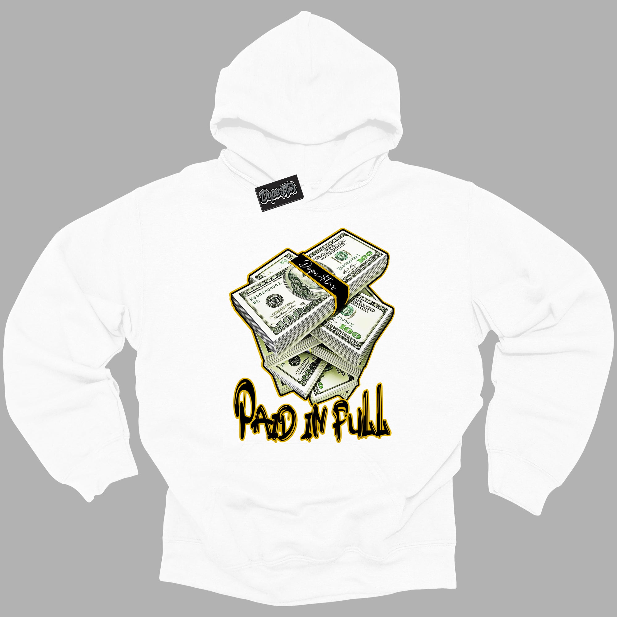 Cool White Hoodie with “ Paid In Full ”  design that Perfectly Matches Yellow Ochre 6s Sneakers.