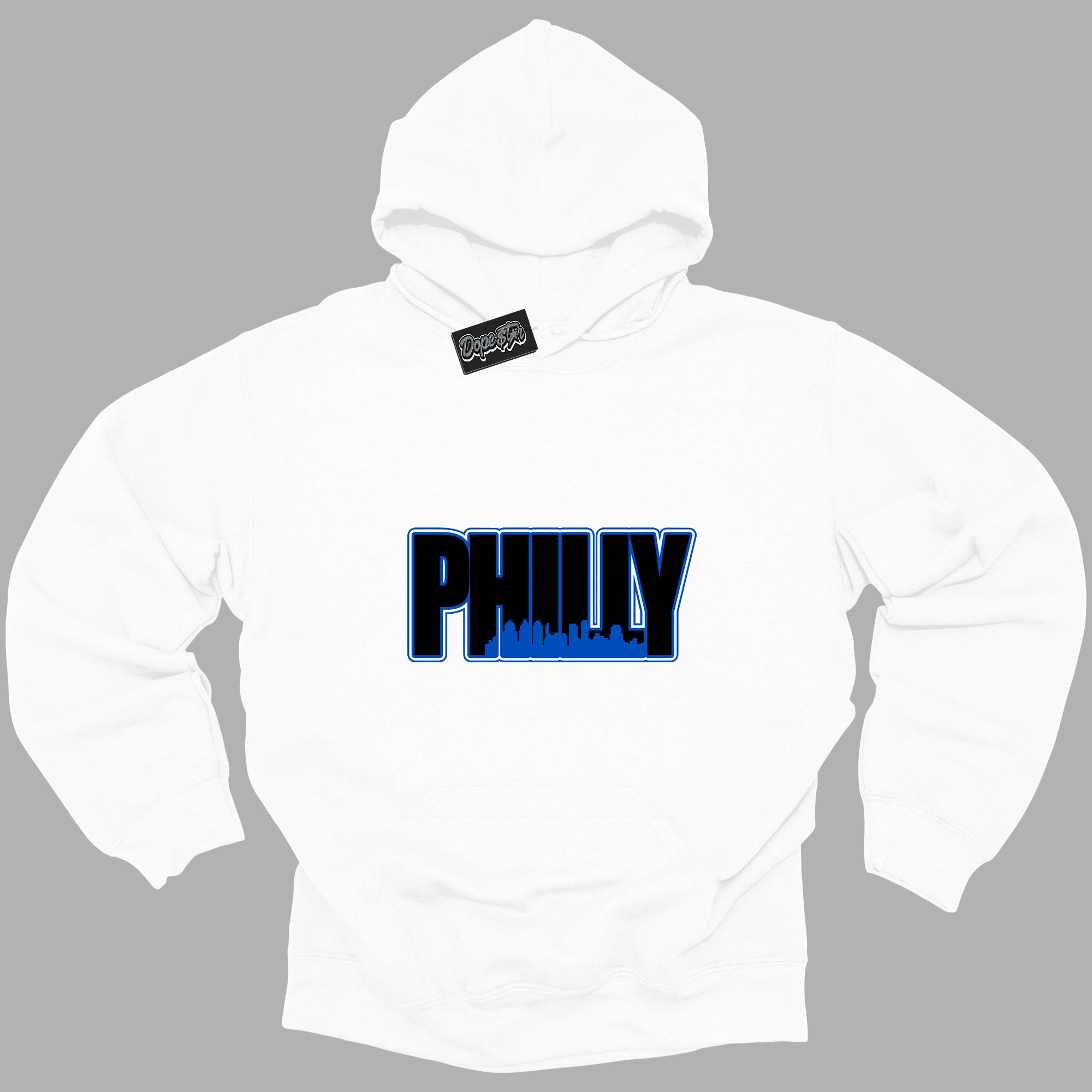 Cool White Hoodie with “ Philly ”  design that Perfectly Matches Royal Reimagined 1s Sneakers.