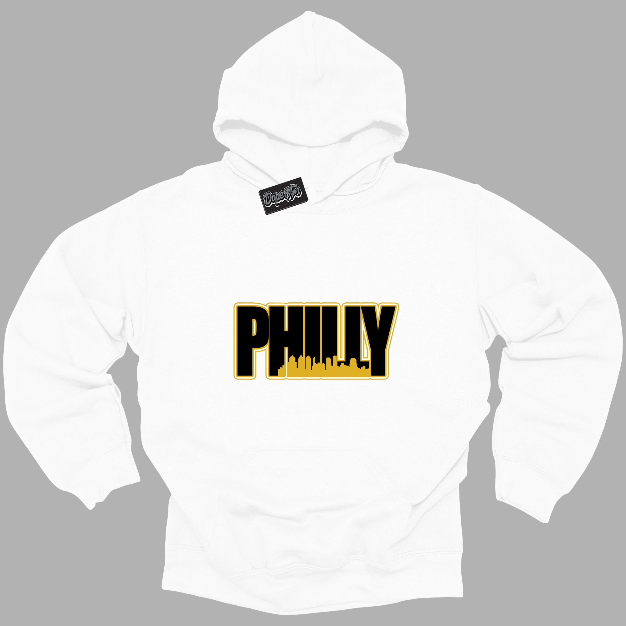 Cool White Hoodie with “ Philly ”  design that Perfectly Matches Yellow Ochre 6s Sneakers.