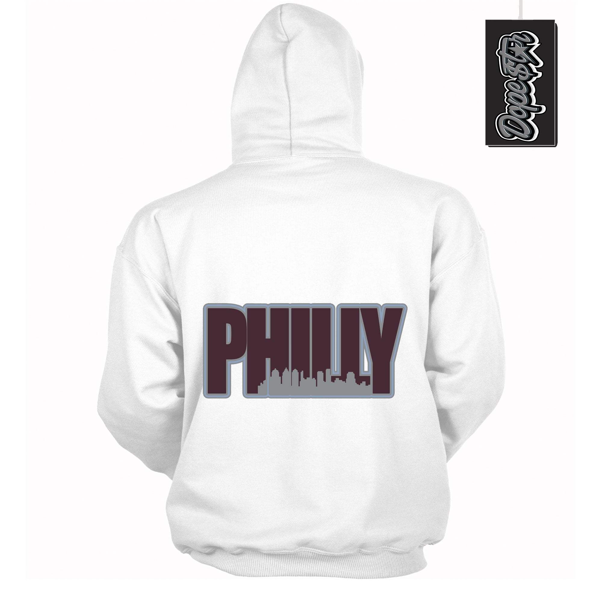 Cool White Hoodie with “ Philly ”  design that Perfectly Matches Burgundy 5s Sneakers.