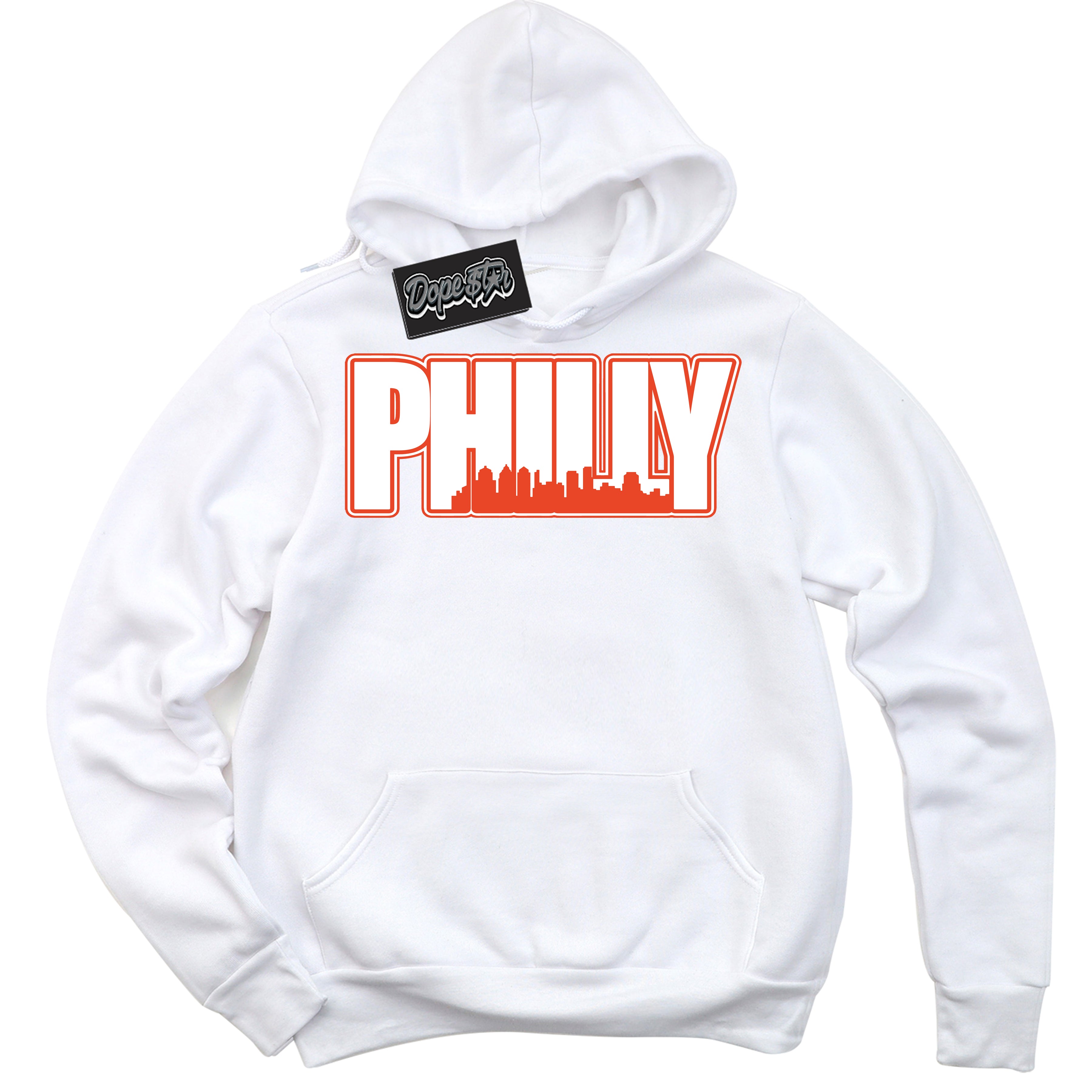 Nike Dunk Low Retro Cosmic Clay 'Philly' Hoodie - White Streetwear Mockup | Sneakerhead Sweatshirt Matching Nike Dunk Low Retro Cosmic Clay | Limited Edition Urban Streetwear for Sneaker Matching OOTD | Outfits that pair perfectly with your ND Low Retro Cosmic Clay | Sneakerhead Fashion Must-Have Apparel for Men and Women.