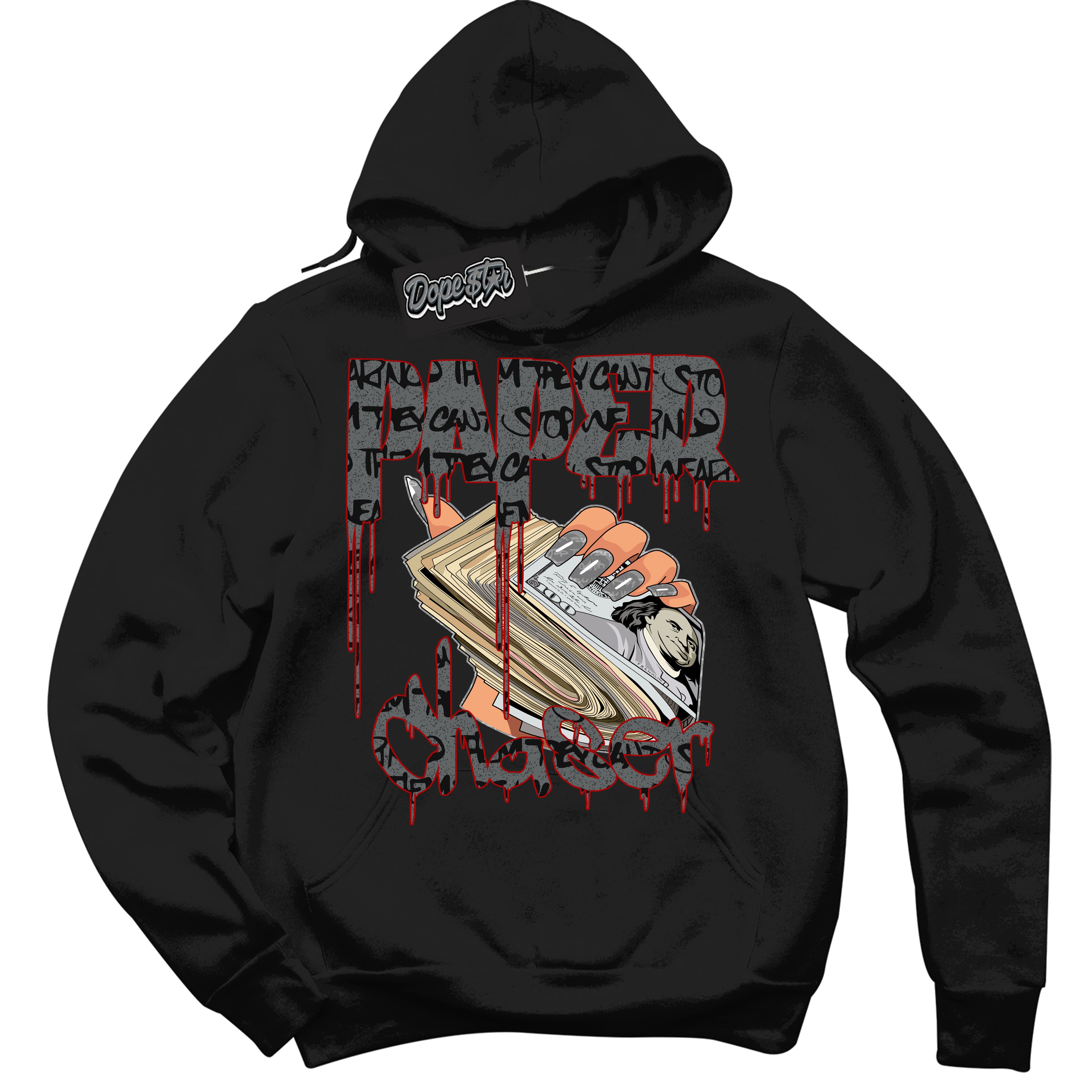 Cool Black Hoodie with “ Paper Chaser ”  design that Perfectly Matches Rebellionaire 1s Sneakers.