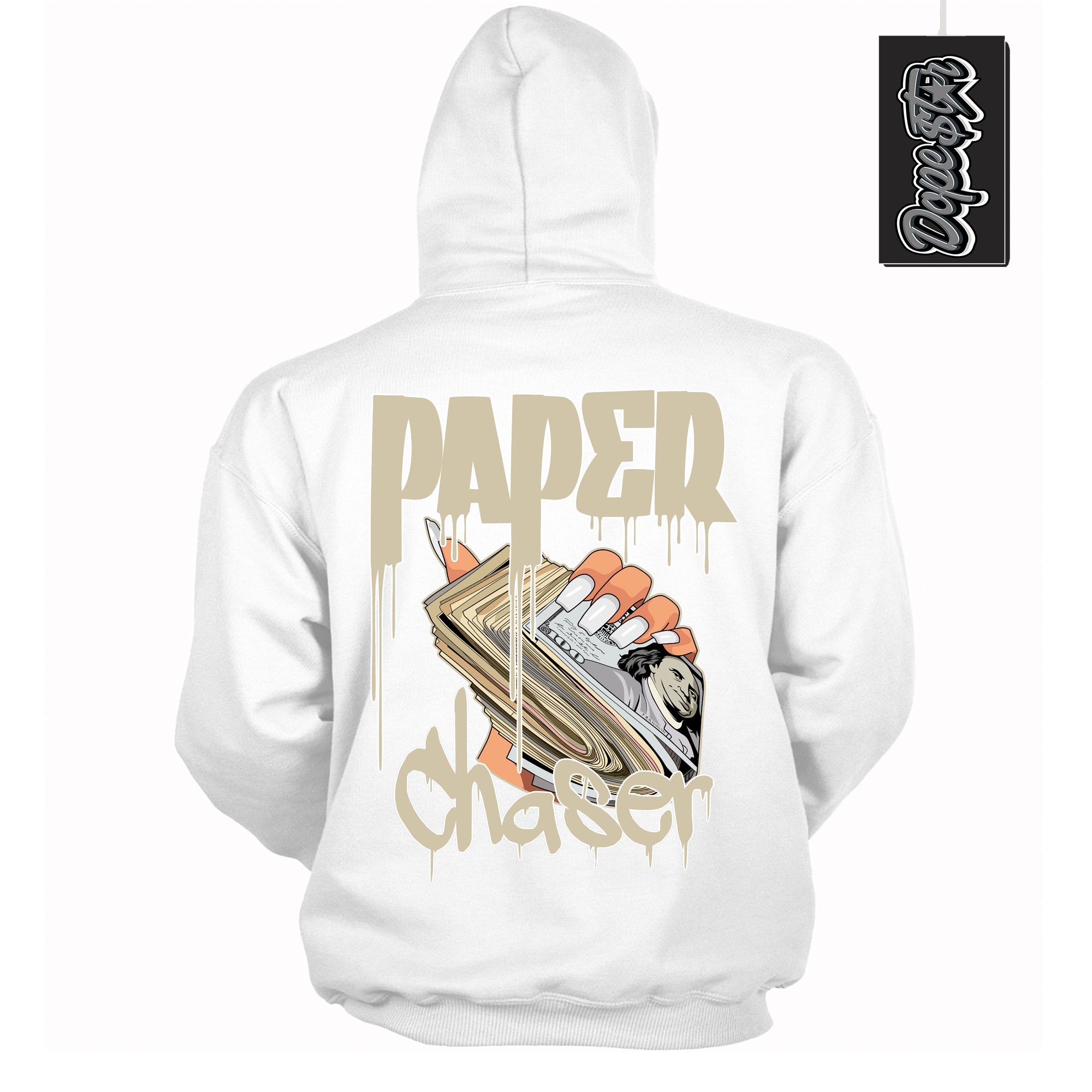 Cool White Hoodie with “ Paper Chaser ”  design that Perfectly Matches Gratitude 11s Sneakers.