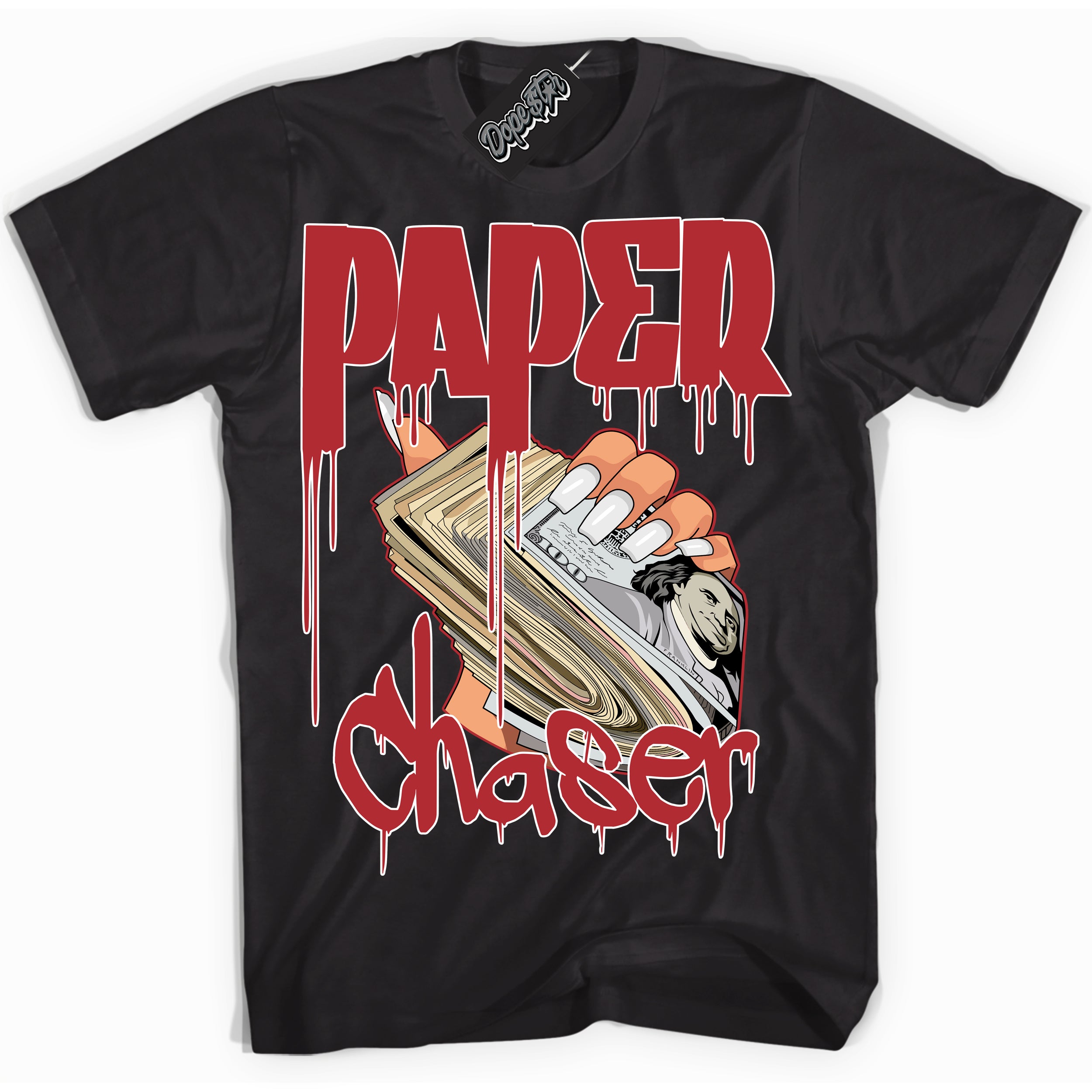 Cool Black graphic tee with “ Paper Chaser ” print, that perfectly matches Lost And Found 1s sneakers 