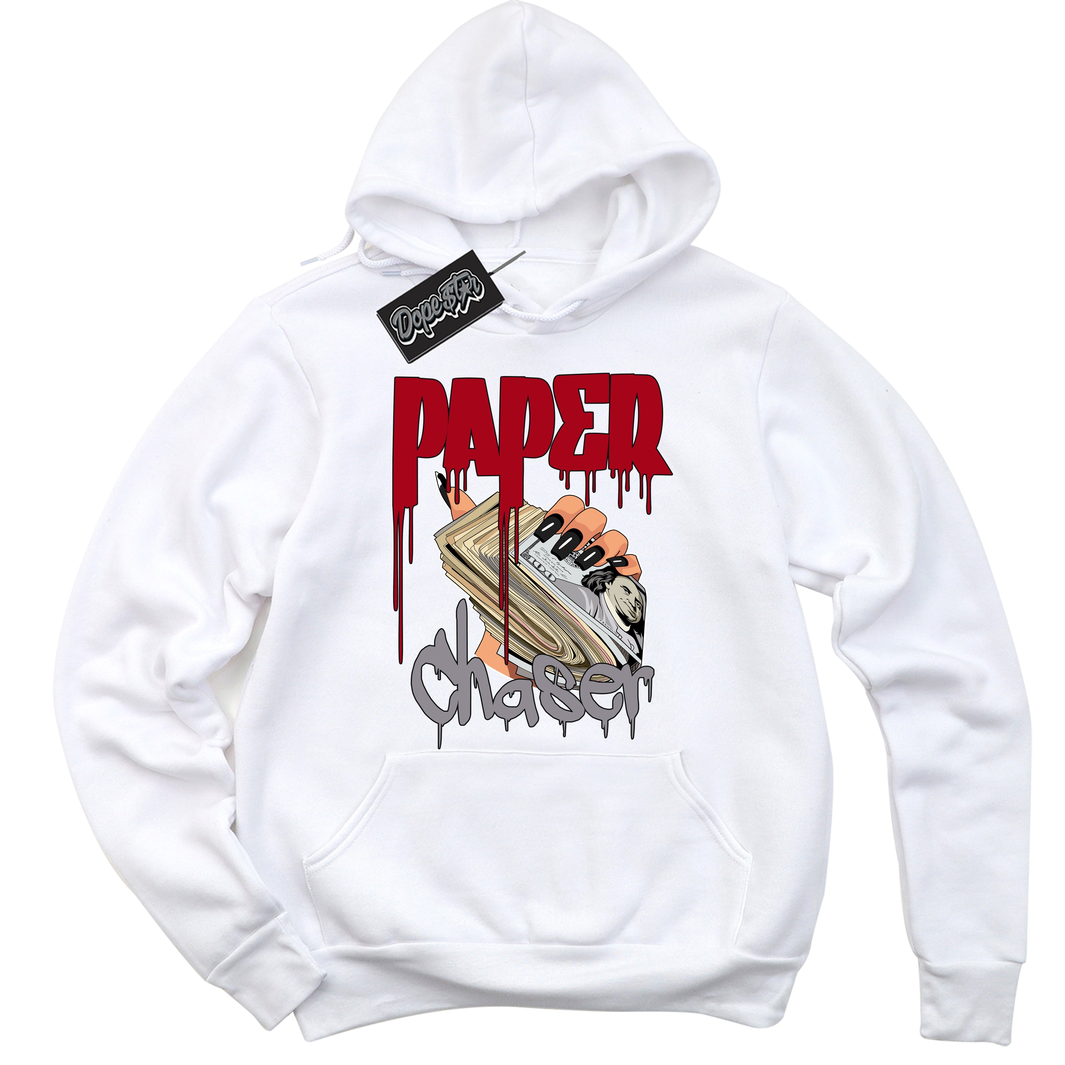 Cool White Hoodie with “ Paper Chaser ”  design that Perfectly Matches Bred Reimagined 4s Jordans.