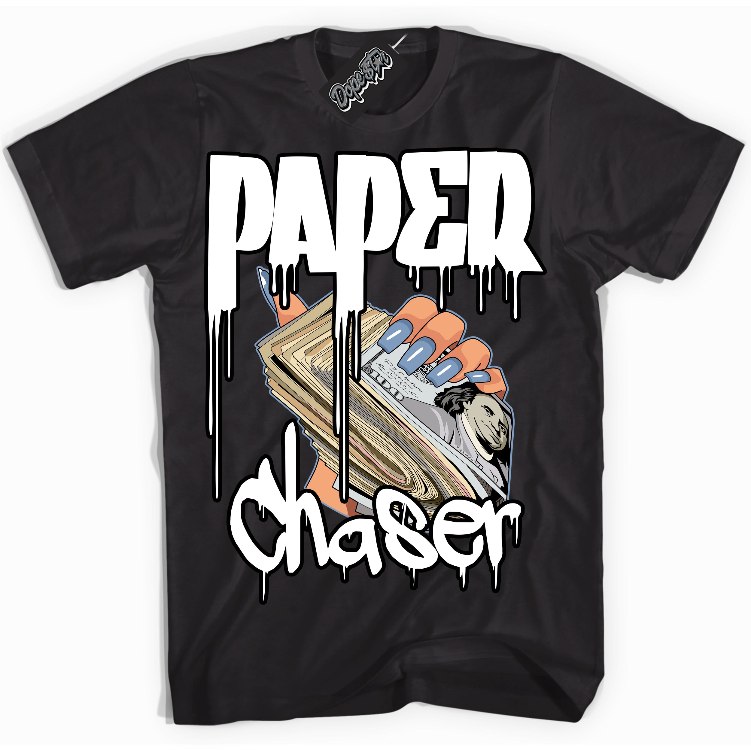 Cool Black Shirt with “ Paper Chaser” design that perfectly matches Reverse Oreo 6s Sneakers.